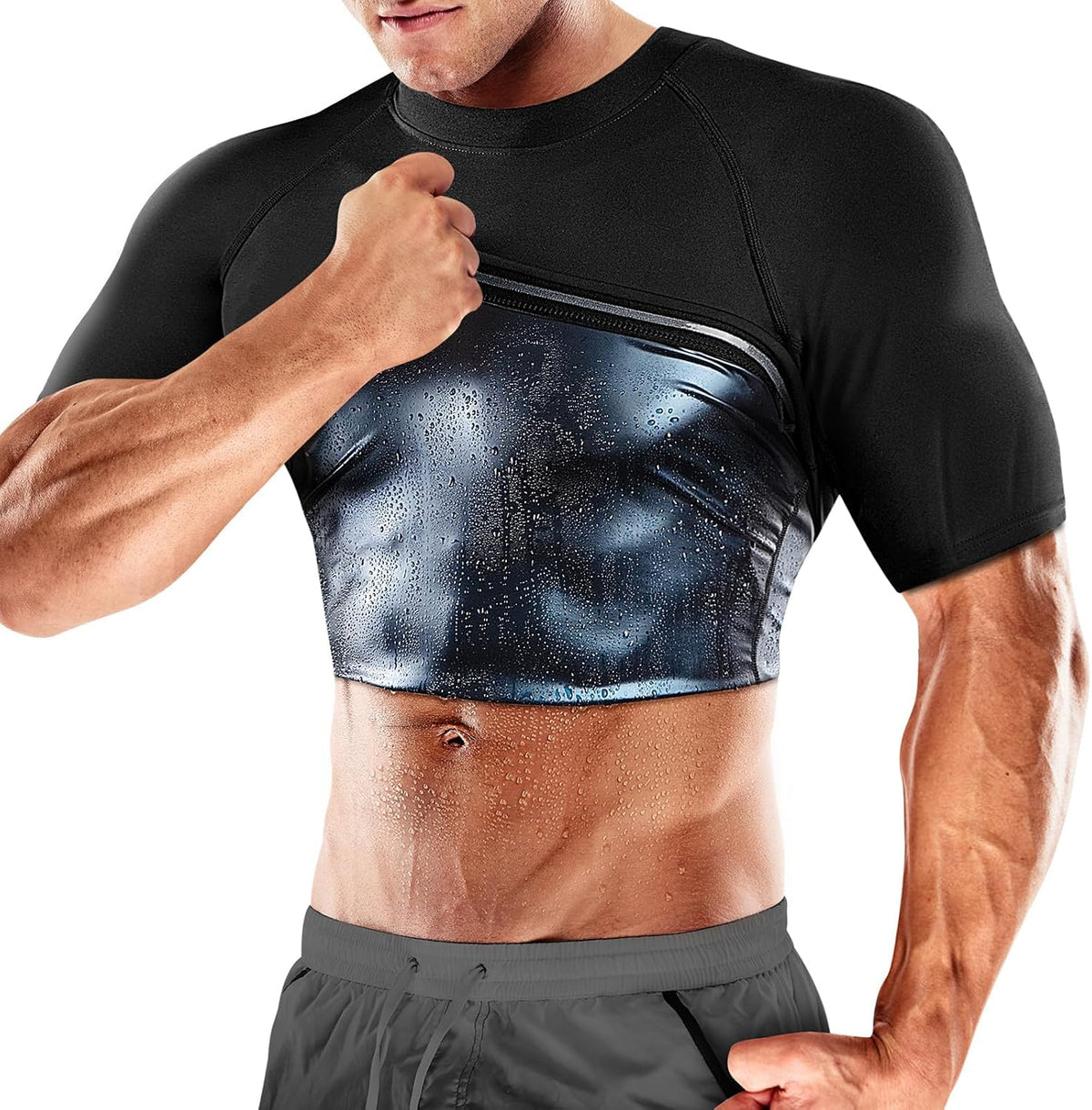 Cimkiz Men's Waist Trainer Sauna Suit Shirt, Gym & Exercise Compression Vest, Sweat-Boosting Workout Top