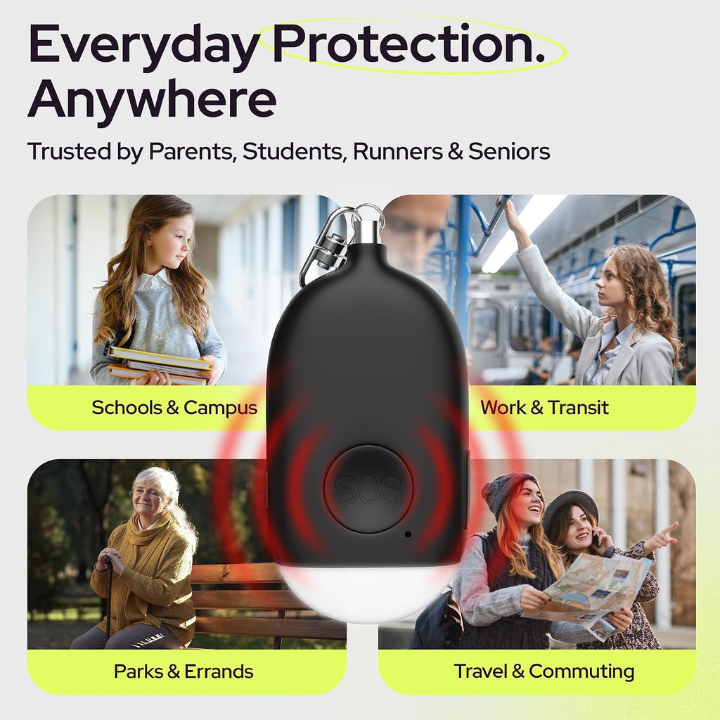 Weten Rechargeable Personal Alarm Keychain - 130dB Siren & LED Light - 2 Pack Personal Safety Alert for Women to Carry - Panic Button Alarm for Security - Rape Whistle for Self Defense (Black&White)