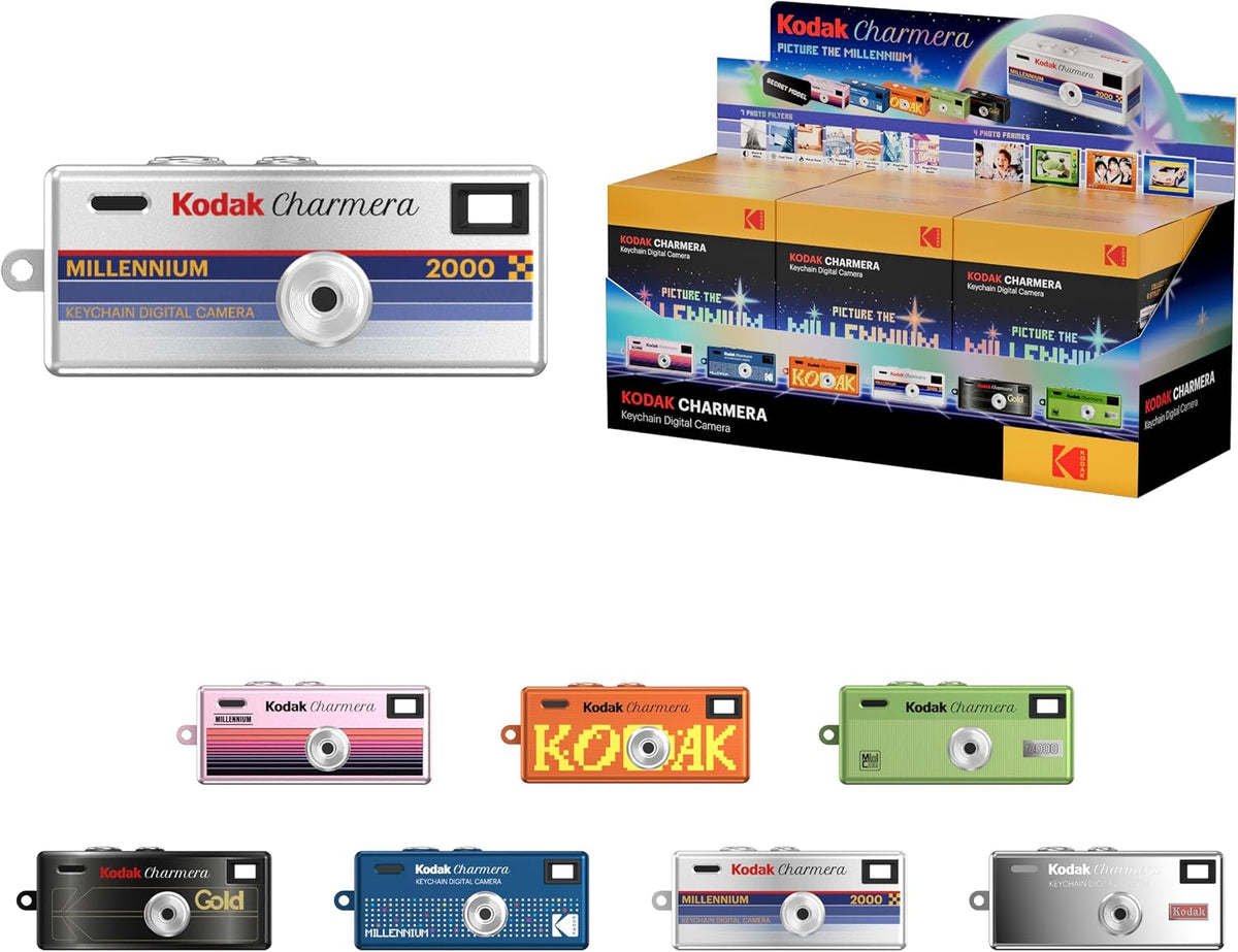 KODAK CHARMERA Keychain Digital Camera Blind Box Millennium Single Box (1PC),Mini Camera,Digicam,Video Recording,Bag Charm,1.6 Megapixels,Micro SD Card Slot,for Beginners Teens&Adults