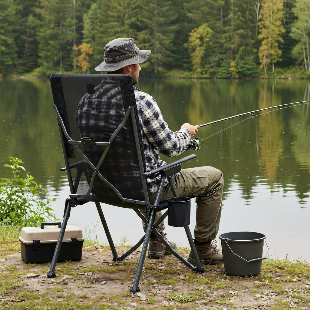 EVER ADVANCED Reclining Camping Chairs for Adult Supports 350lbs Mesh Black