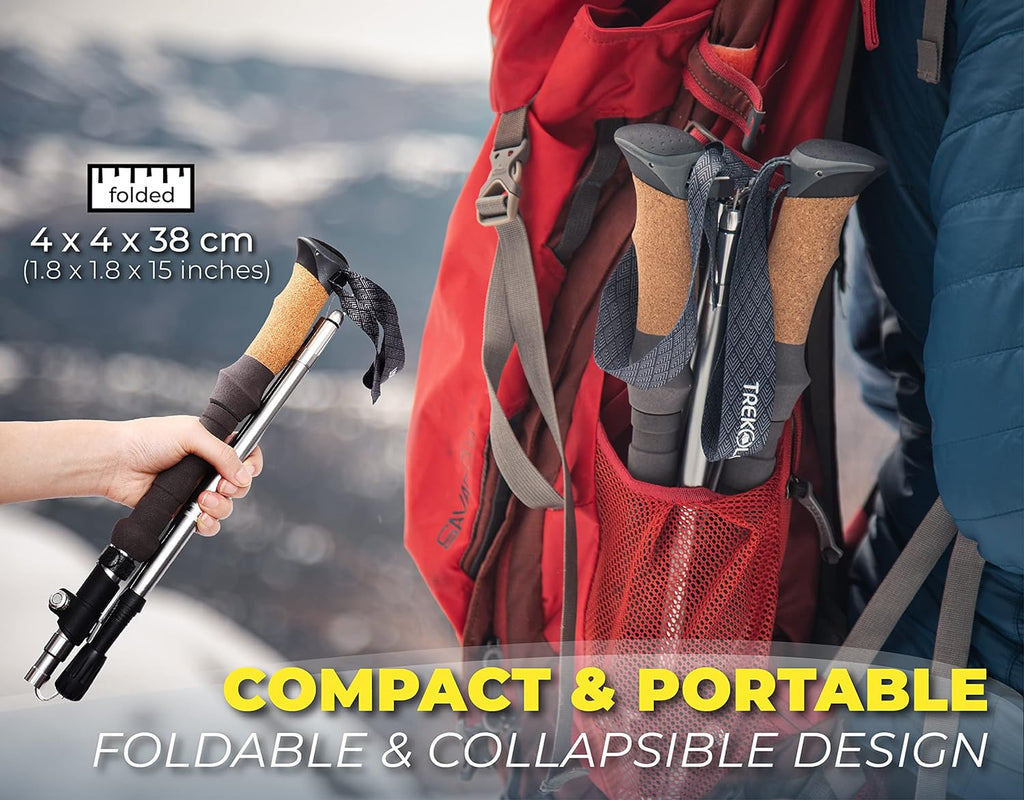 Trekology Trek-Z Cork Grip Collapsible Lightweight Hiking Trekking Poles