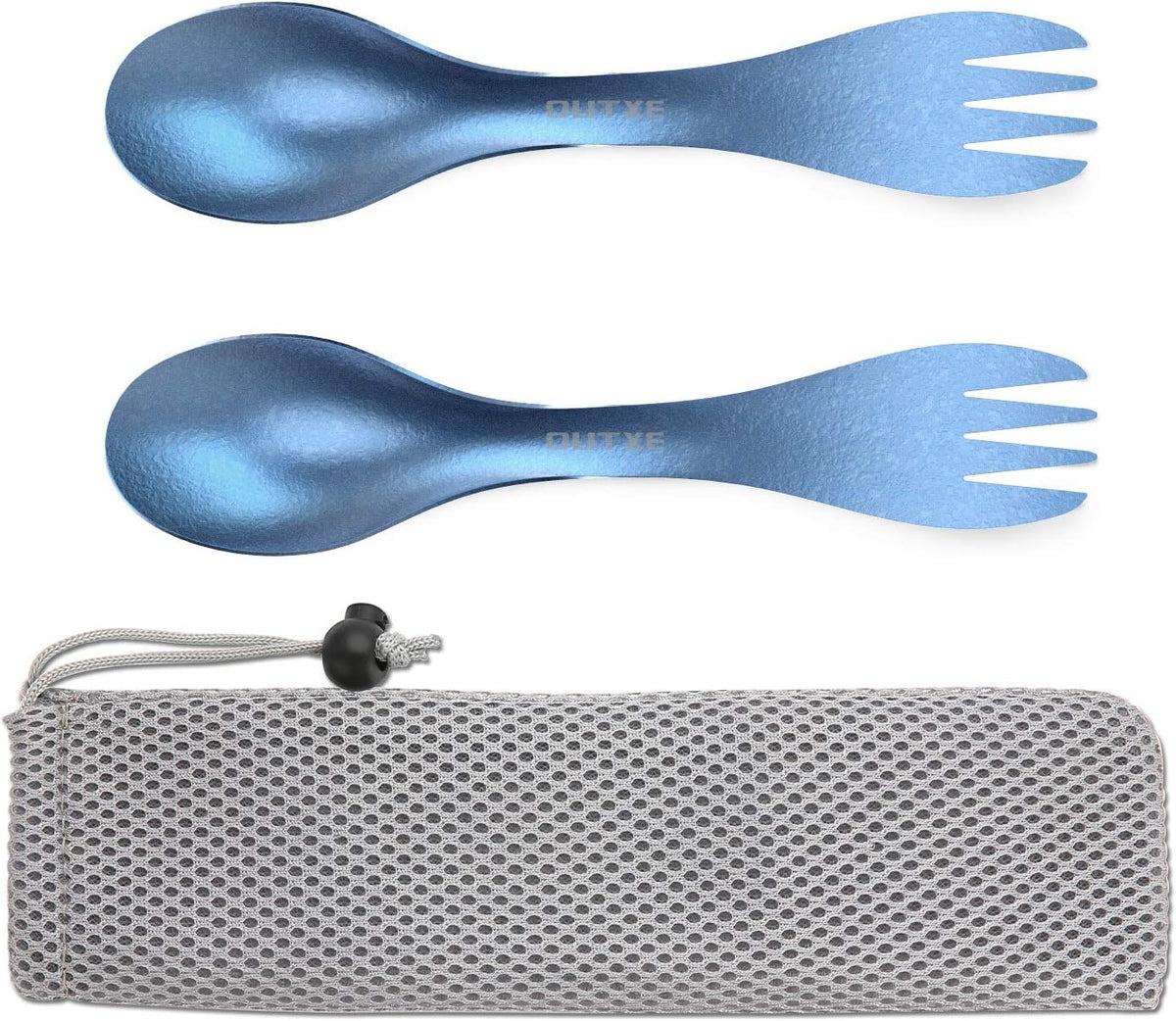 OUTXE Titanium 2 in 1 Fork and Spoon Combo 2-Pack Ultra Lightweight Camping Utensil, Eco-Friendly Spork for Backpacking, Hiking, Outdoors