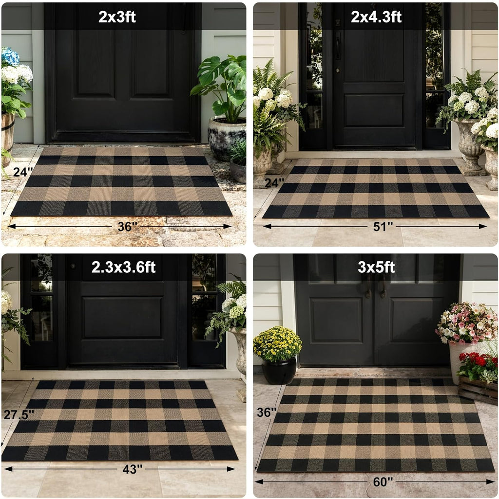 Fall Front Door Mat 24"x51" Buffalo Plaid Checkered Outdoor Rug