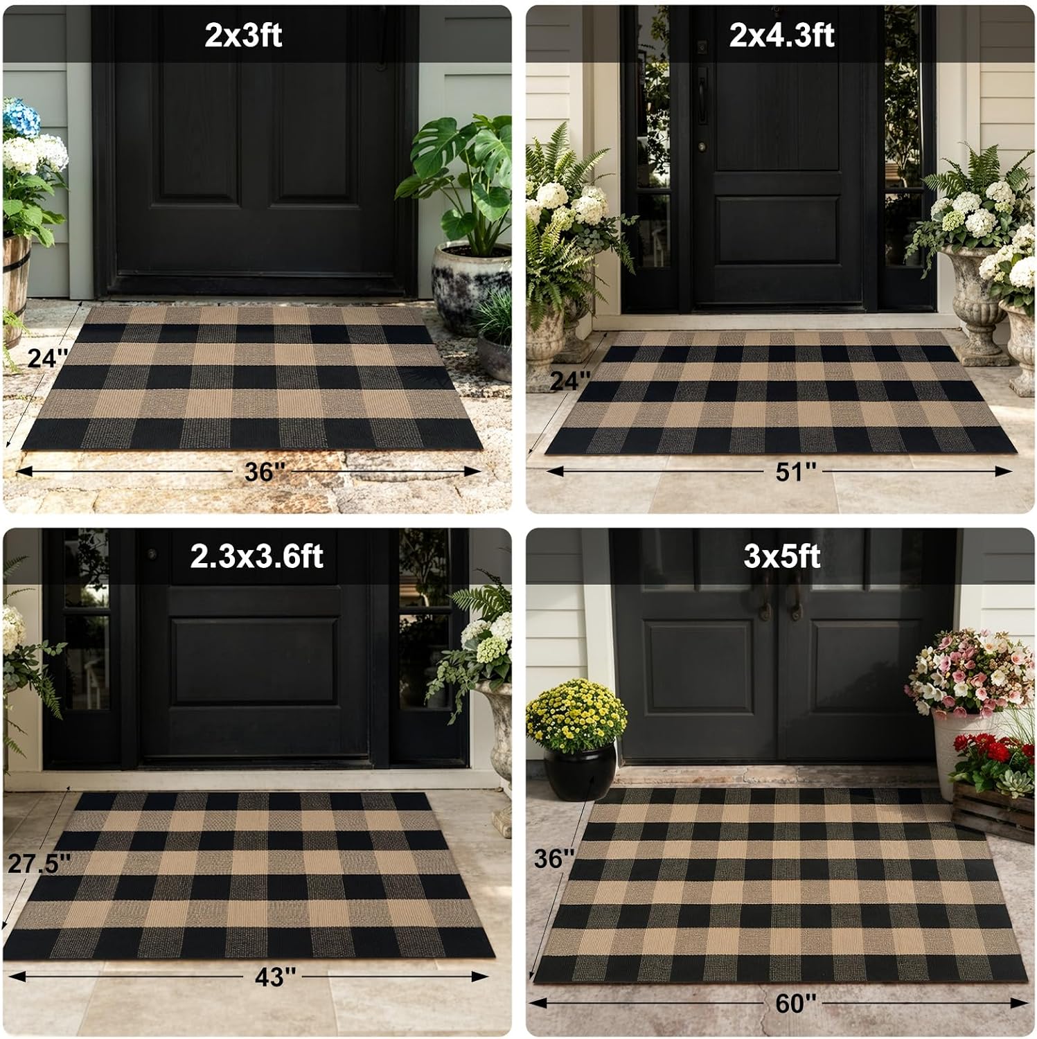 Fall Front Door Mat 24"x51" Buffalo Plaid Checkered Outdoor Rug