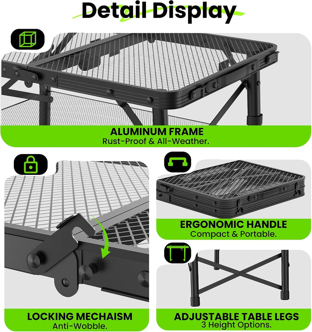 WildFinder Folding Grill Table, 2x1.3 FT Portable Camping Table, Foldable