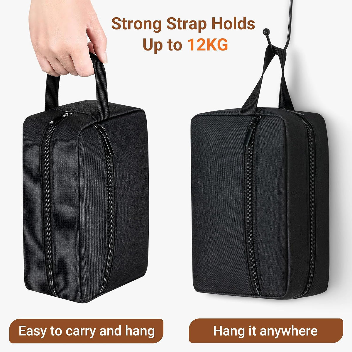 Elviros Hanging Toiletry Bag, Lightweight Travel Dopp Kit, Large, Black