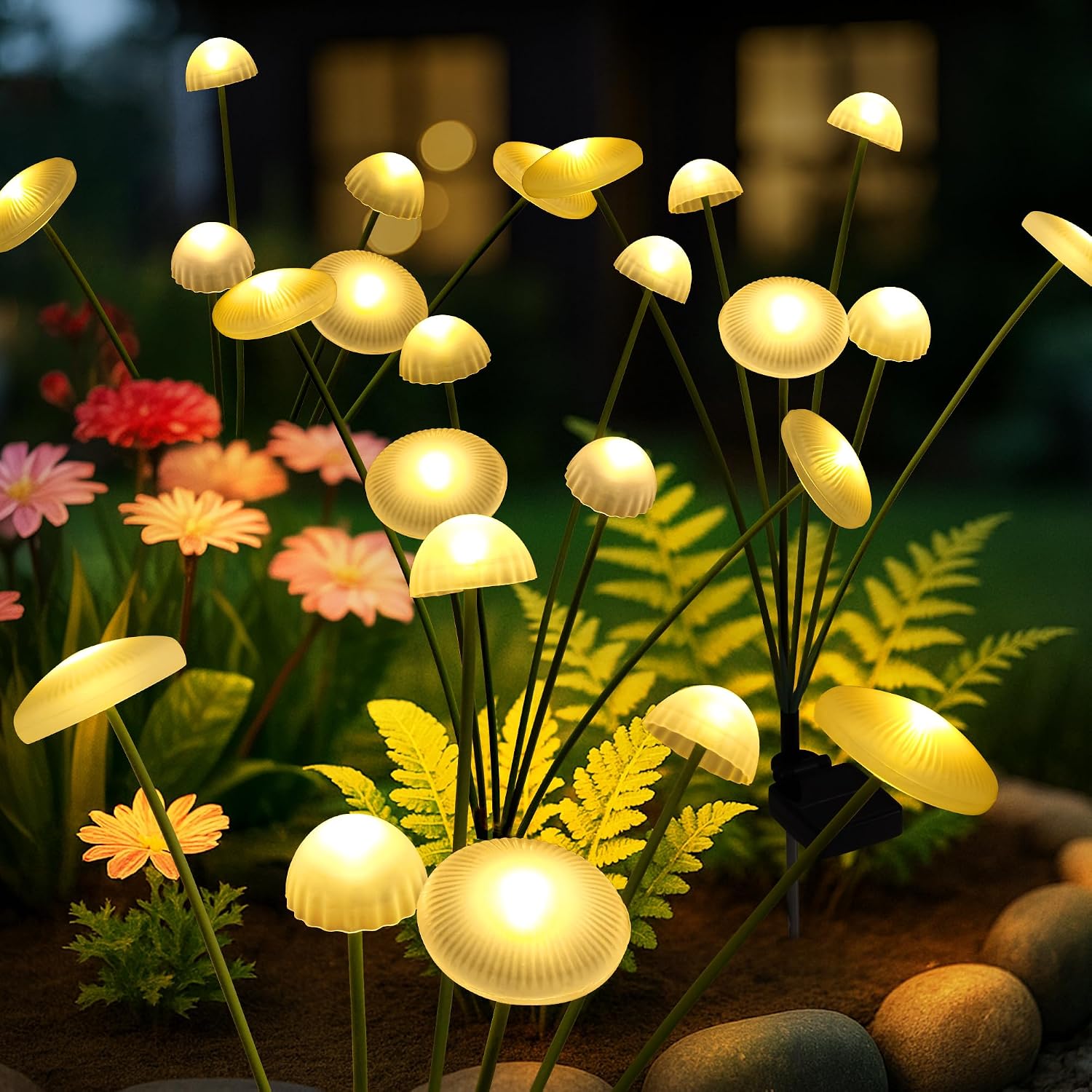 Solar Garden Lights, 2pack Swaying Mushroom Solar Lights