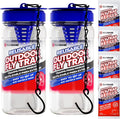 2 Fly Traps Outdoor Fly Trap for Patio with 4 Non-Toxic Dissolvable Bait Refills. Reusable Hanging Bug Catcher Killer for All Filth Flies for Outside Bug Control Yard Ranch. Hanging Chains Included.