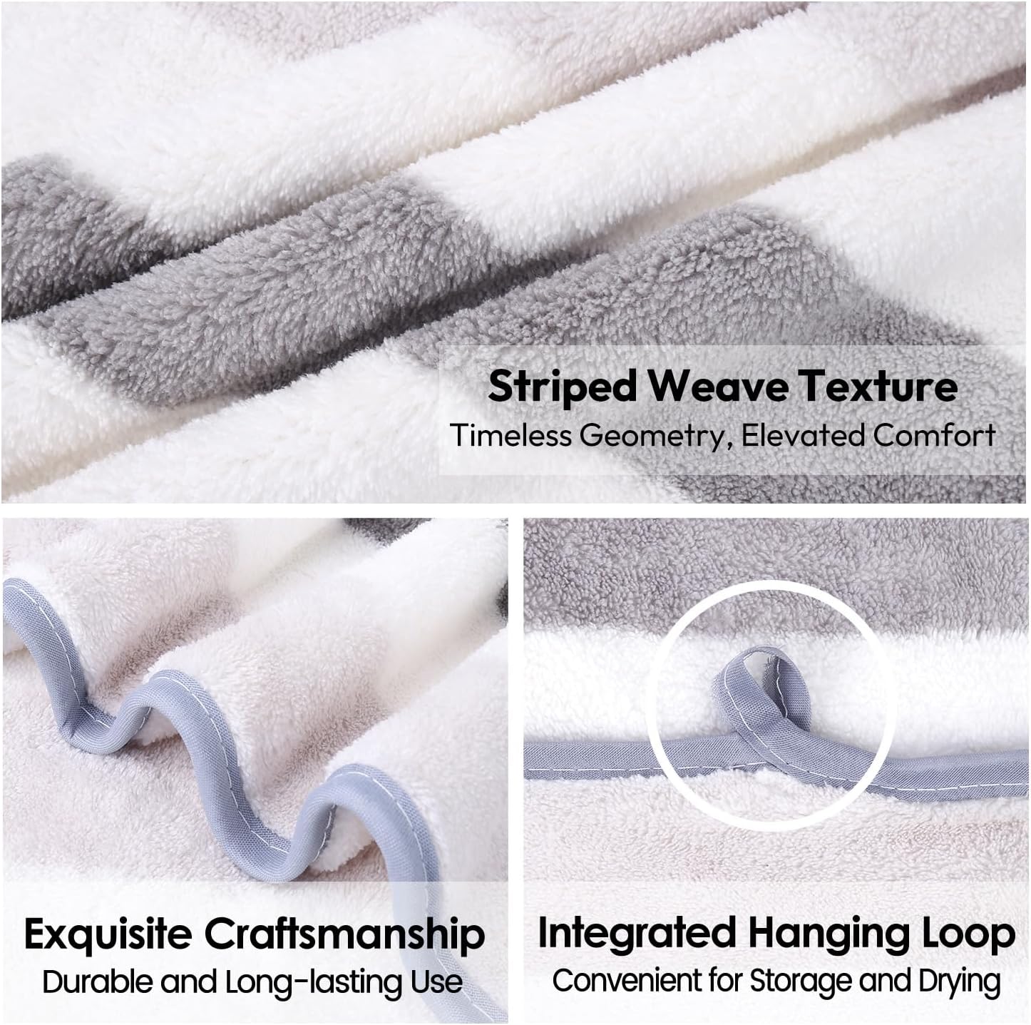 JML Microfiber Bath Towels, 30" x 60", Cabana Stripe Grey, Set of 2