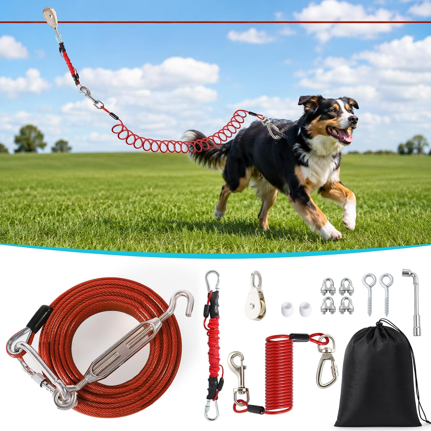 50FT Dog Zip Line System for Large Dogs Up to 300lb