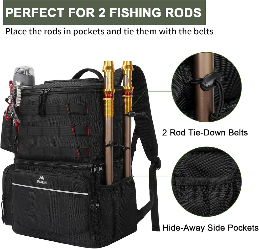 MATEIN Fishing Backpack, Tackle Storage Bag with Rod Holders & Cooler