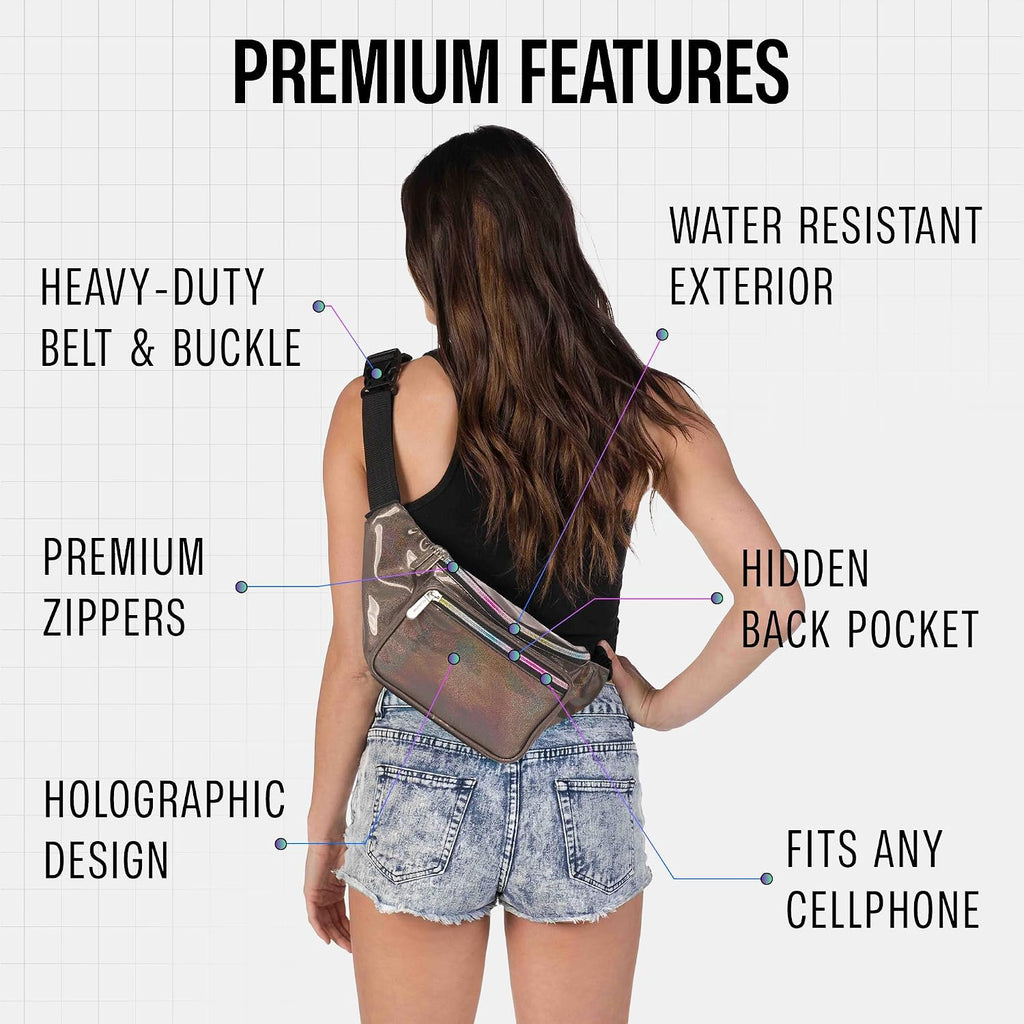 SoJourner Waterproof Holographic Fanny Pack, Copper Glitter