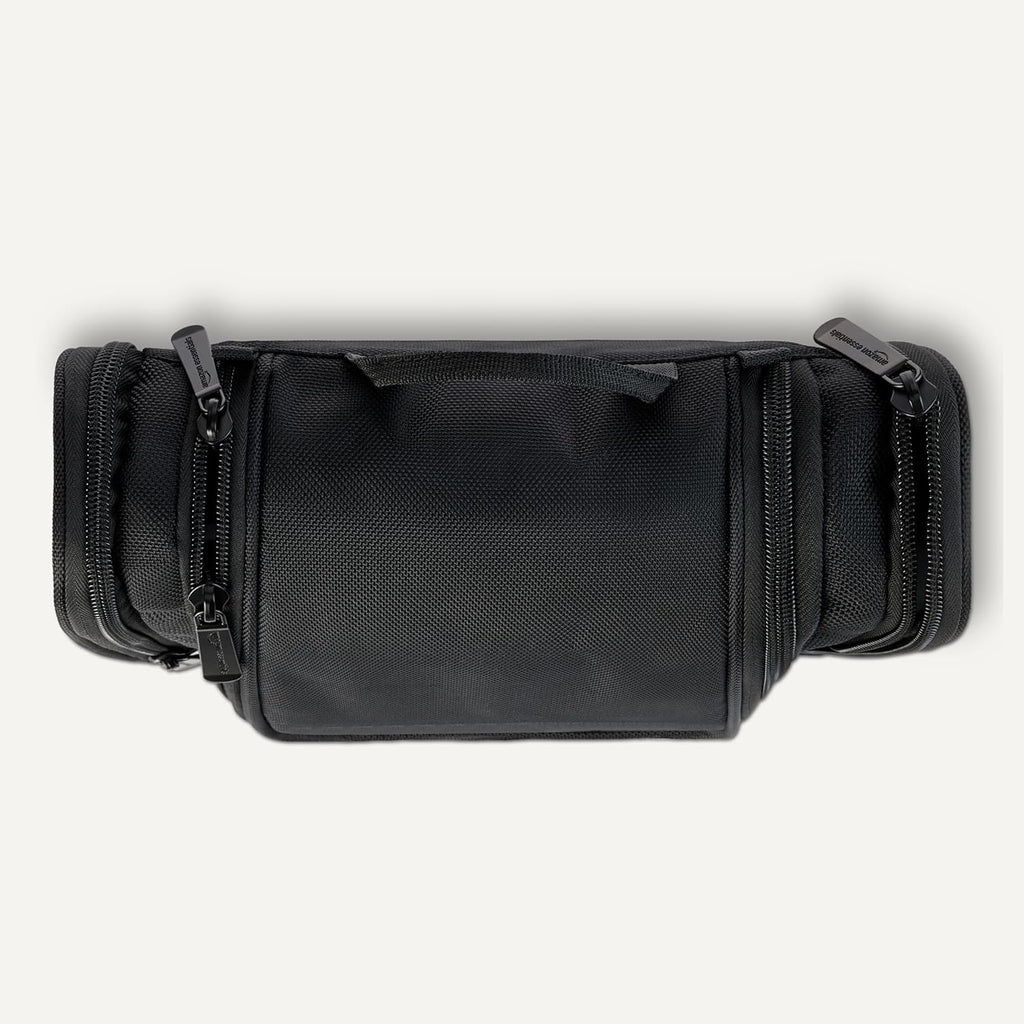 Amazon Essentials Spacious Toiletry Bag, Hanging Cosmetic Dopp Kit with Multiple Compartments, Durable Polyester, Large Capacity Storage, Compact Design, Black (Previously Amazon Basics)