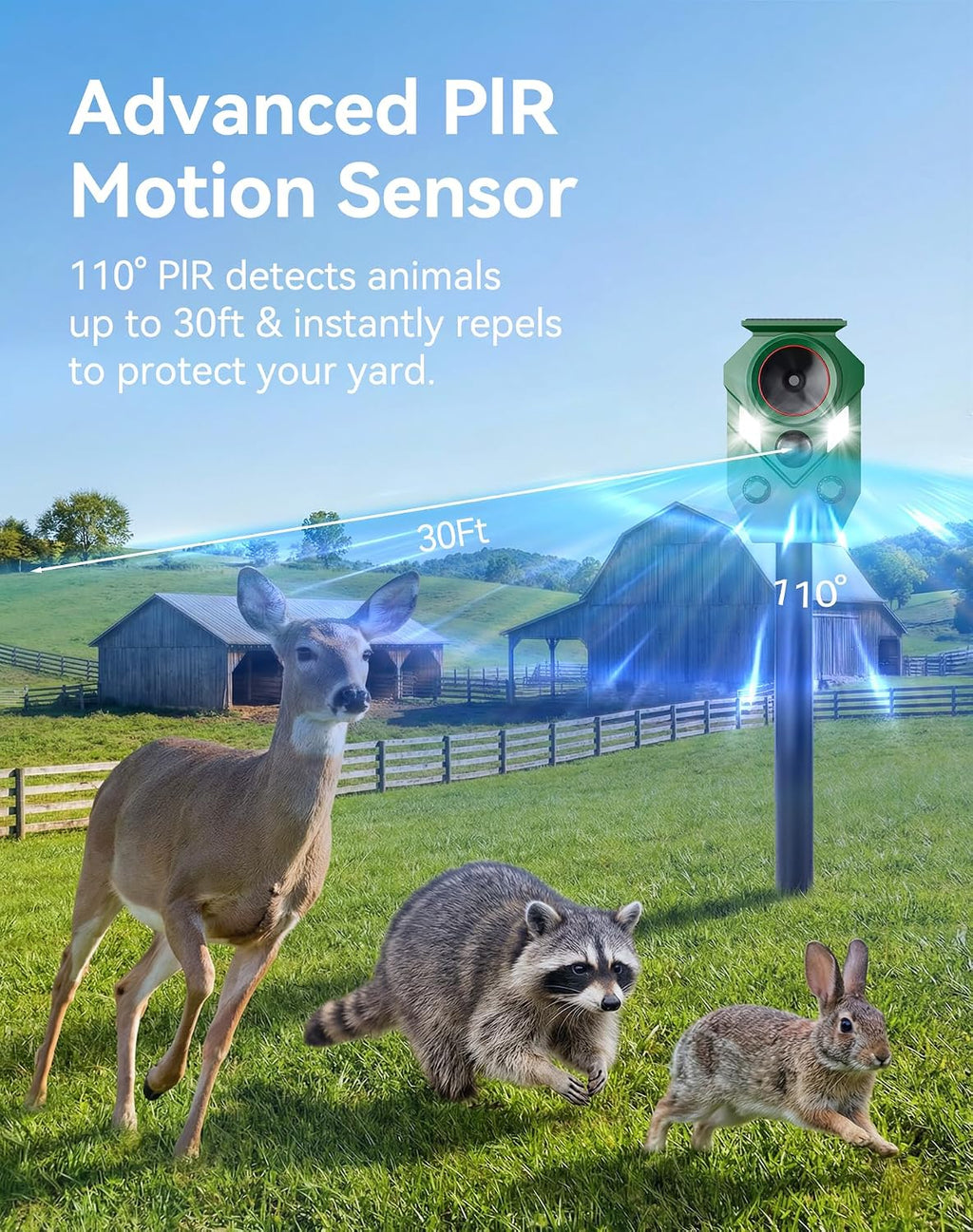 4 Pack Solar Powered Ultrasonic Animal Repellent Outdoor, Motion Activated Deer Repellent Devices with Flashing Lights, Waterproof Cat Repellent Outdoor, Repels Dog, Raccoon, Coyote for Garden & Lawn