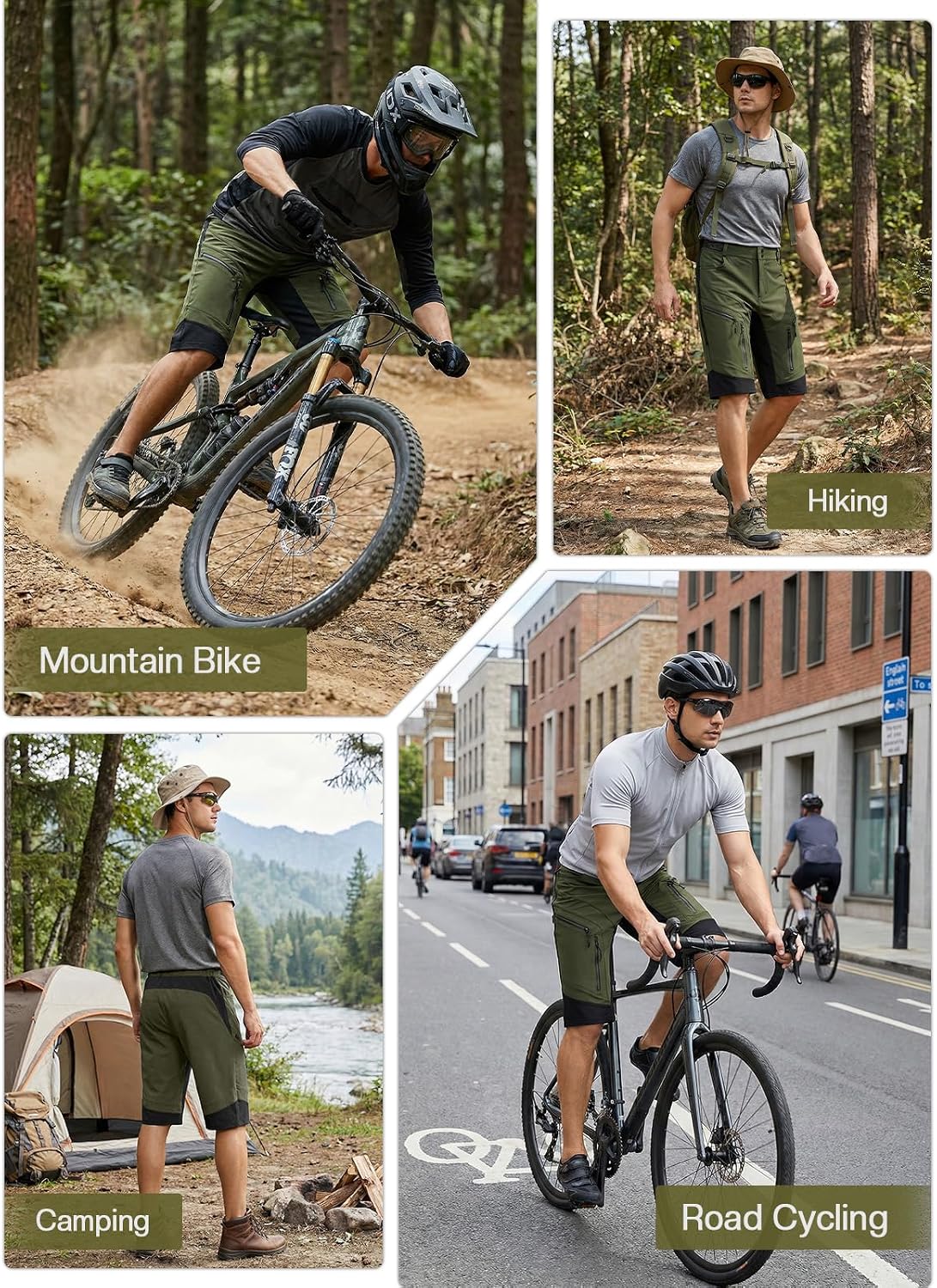 ARSUXEO Men's Loose Fit Cycling Shorts Mountain Bike Shorts Water Ressistant 1903