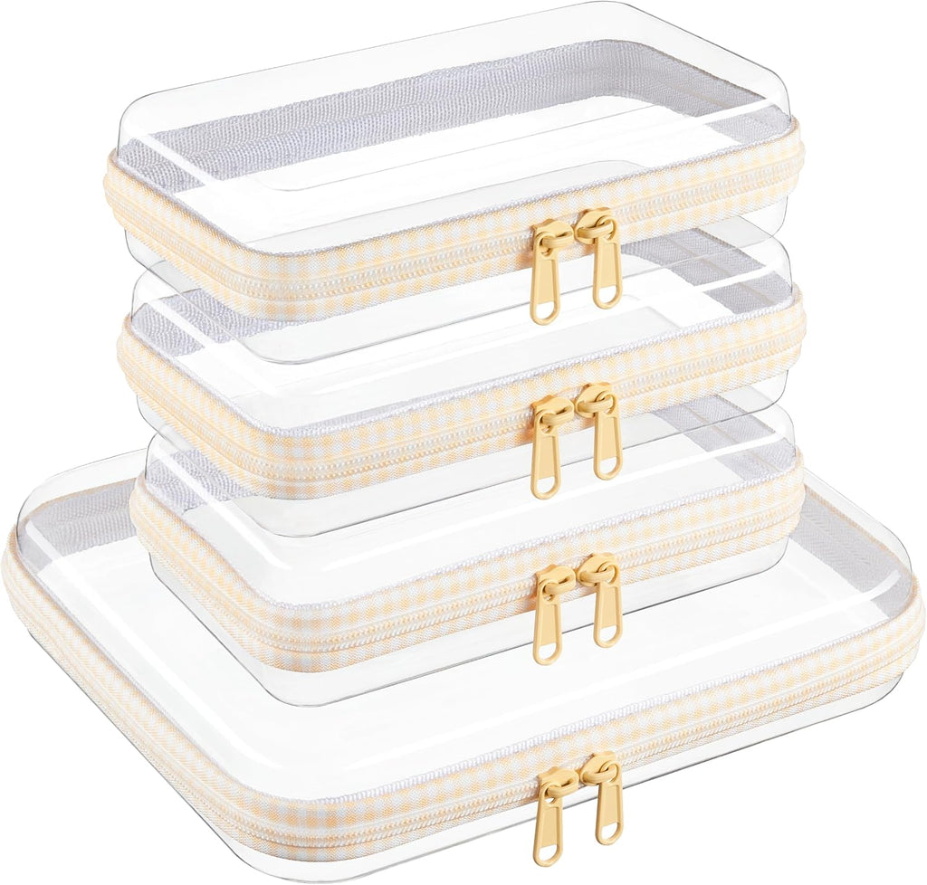 4 pcs Clear Zipper Pouches,Hard Shell Zipper Case, Toiletry Bag for Travel