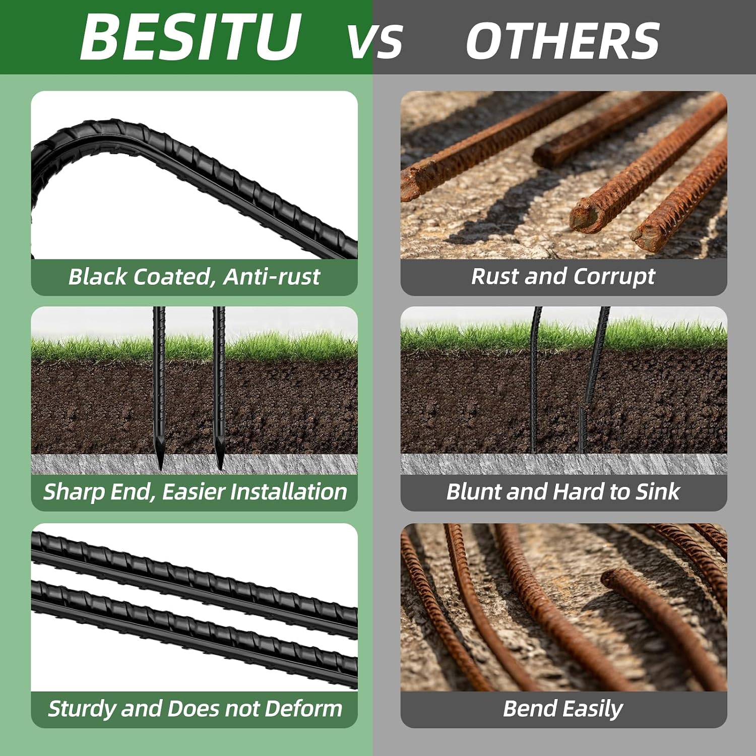 Besitu 12 Inch Rebar Stakes J Hook Ground Stakes 16-Pack Heavy Duty Galvanized Chain Link Fence Stakes Metal Tent Stakes for Outdoor Lawn Decorations Inflatables Canopy Swing Set