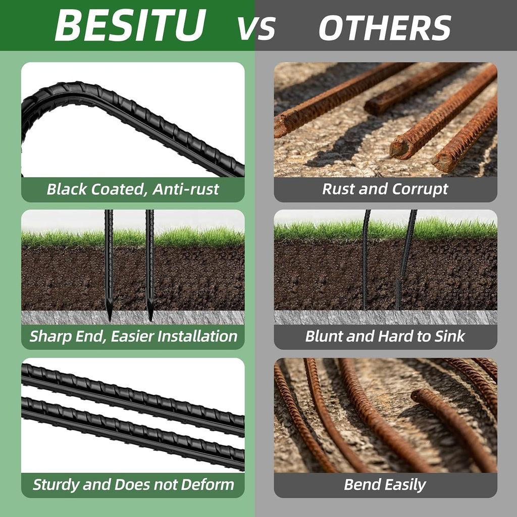 Besitu 12 Inch Rebar Stakes J Hook Ground Stakes 32-Pack Heavy Duty Galvanized Chain Link Fence Stakes Metal Tent Stakes for Outdoor Lawn Decorations Inflatables Canopy Swing Set