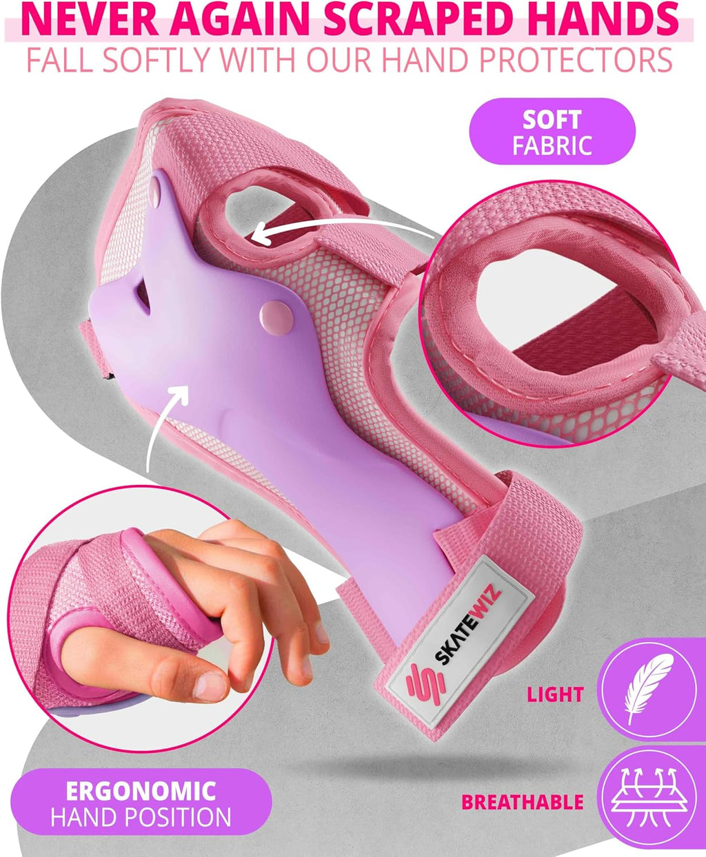 SKATEWIZ Skateboard Pads Protective Gear Set for Kids and Adults - Smash - Roller Skate Pads [6pc] with Wrist Guards - Skating Protective Gear - Roller Derby