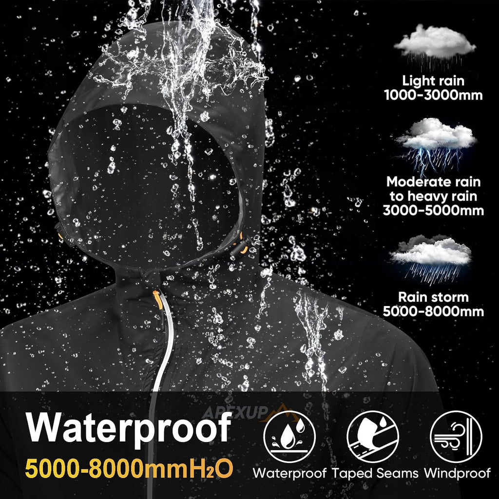 APEXUP Packable Rain Jacket Men Waterproof Lightweight Raincoat with Hood