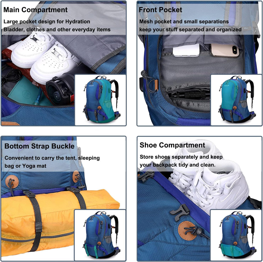 G4Free 50L Hiking Backpack Waterproof Daypack Outdoor Camping Climbing Backpack with Rain Cover for Men Women
