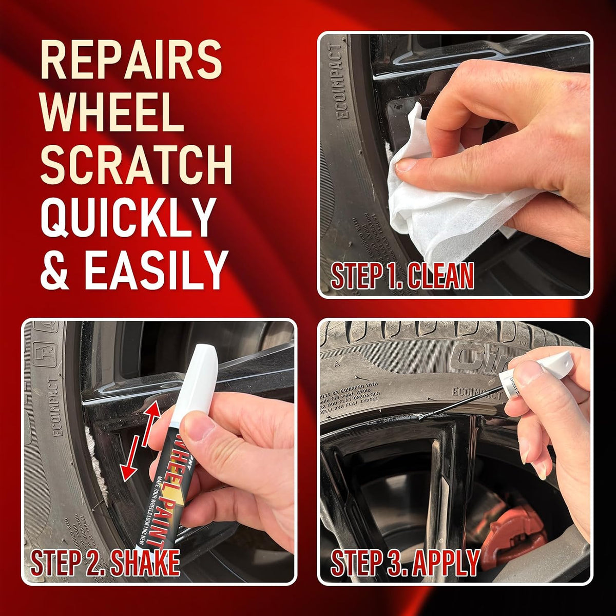 Gloss Black Rim Touch Up Paint, Rim Paint for Curb Rash & Scratch, Car Rim Curb Rash Repair Kit for Alloy, Enamel, Metal, Universal Black Automotive Touch Up Paint Pen (1 fl oz)
