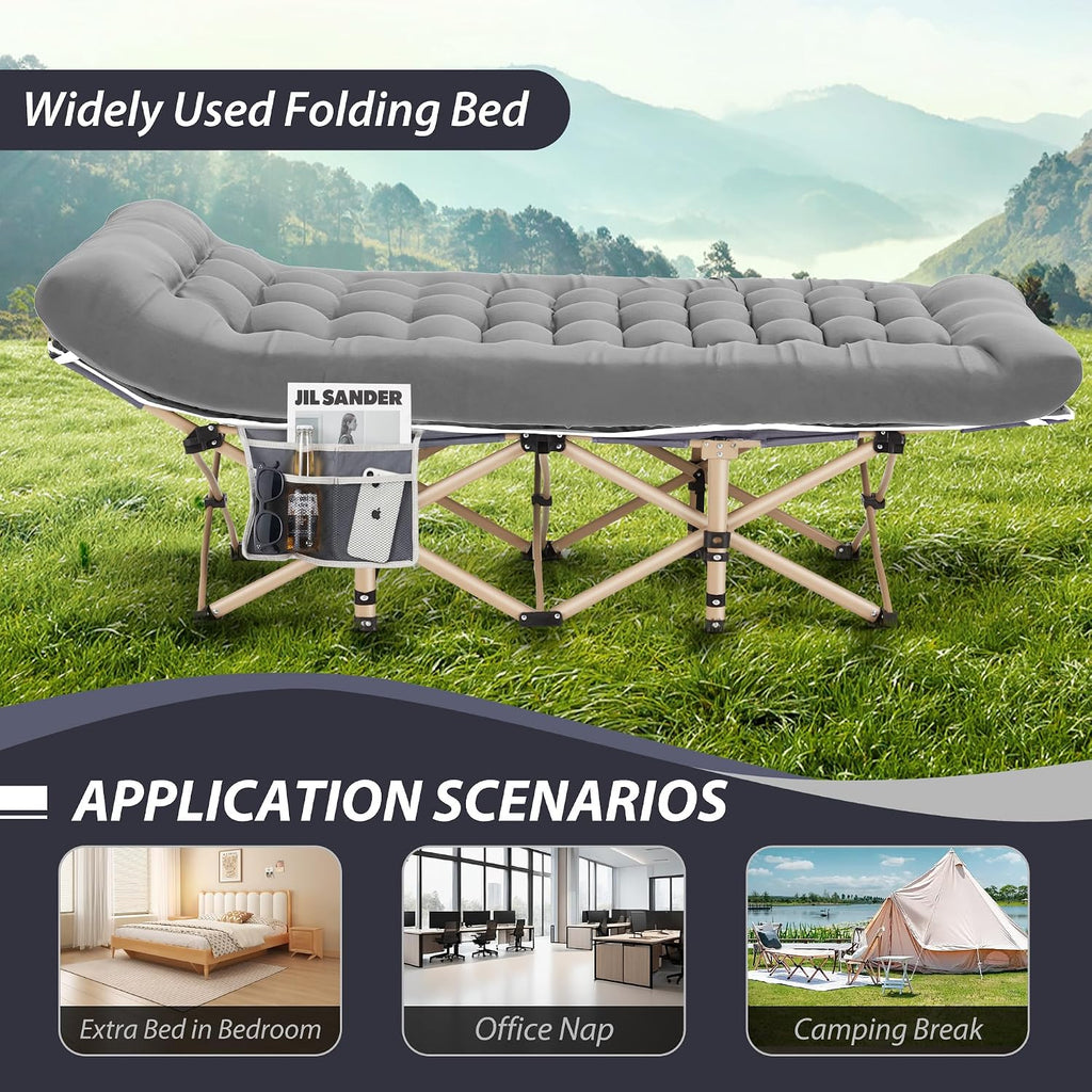 Folding Camping Cot with Mattress for Adults,28" Wide,600LBS