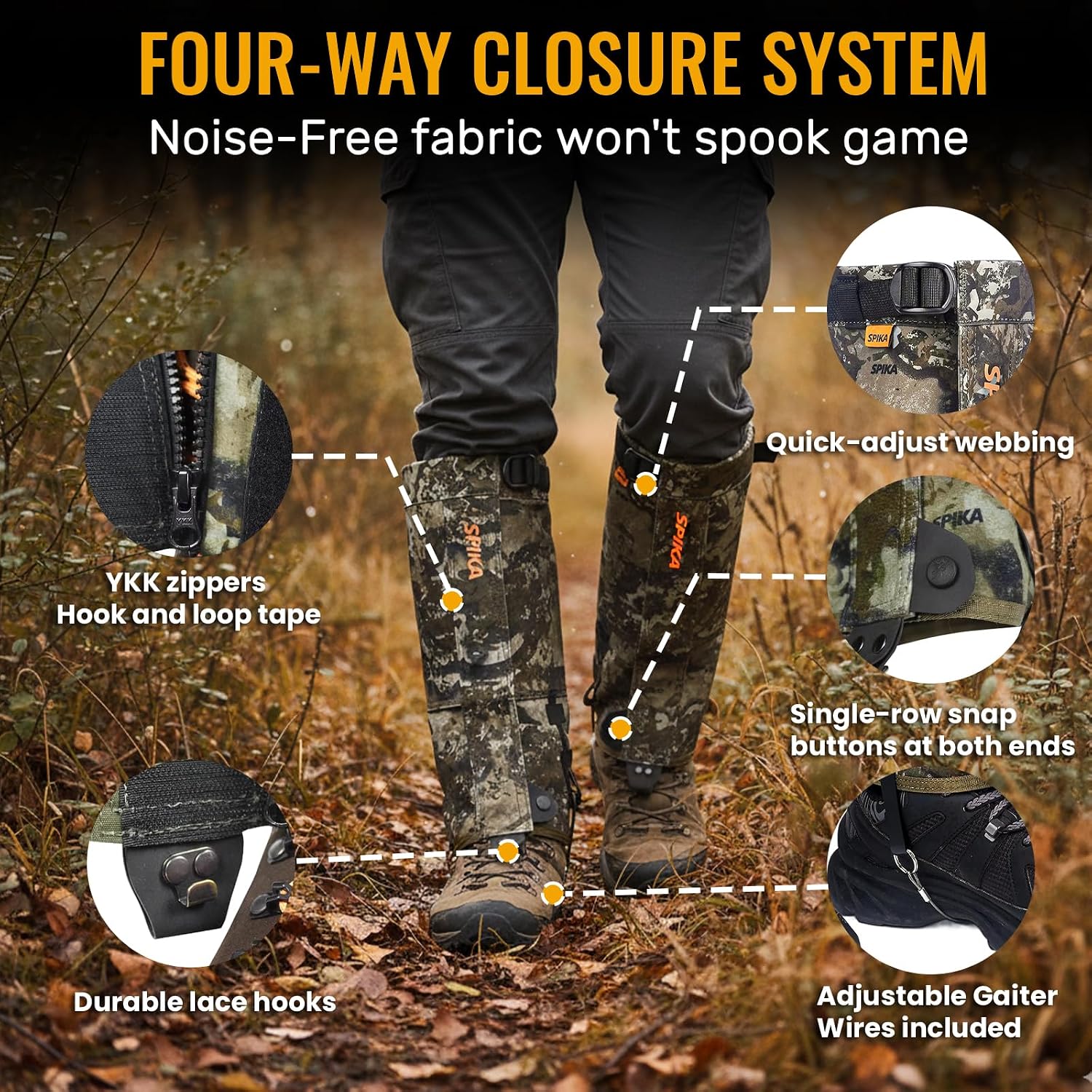 SPIKA Strike Snake Gaiters, Waterproof Hunting Gaiter for Men and Women, Adjustable and Snake Resistent Leg Protective for Outdoors Hiking