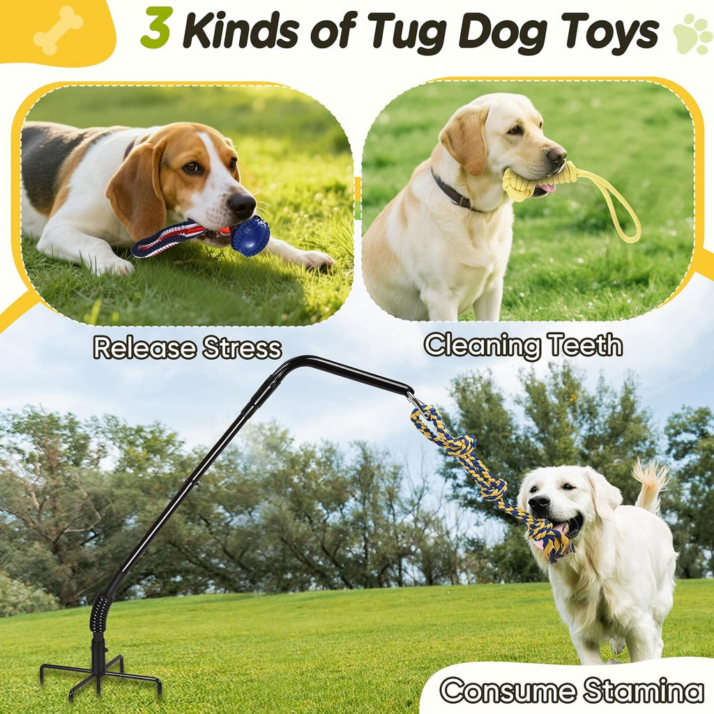AugFir Tether Outdoor Dog Rope Toy with Strengthen Spring Pole, 3 Kinds Dog Tug of War Toys for Self Play and Interactive in Park, Yard, Lawn Rope, Suitable for Large Medium Small Dogs (Black)