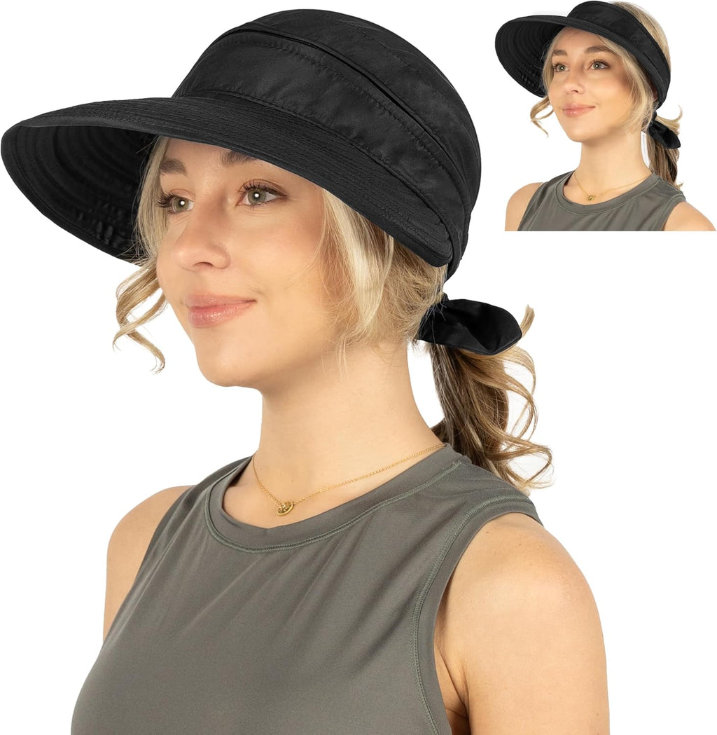 SUN CUBE Womens Sun Hat UV Protection Wide Brim Zip-Off Golf Visor
