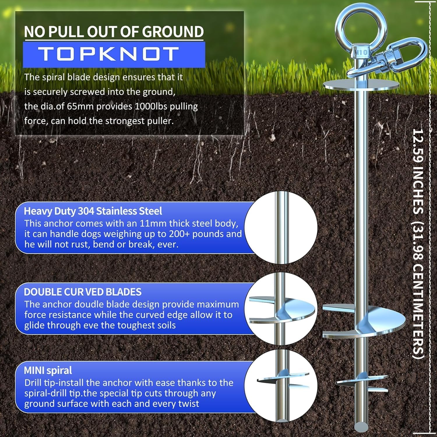 TOPKNOT Dog Tie Out Cable and Stake for Yard,with 2x20FT Heavy Duty Cables,360°Swivel Dog Run Anchor- No Tangle,Runner for Yard - Up to 200LBS,Ideal for Outdoor Camping