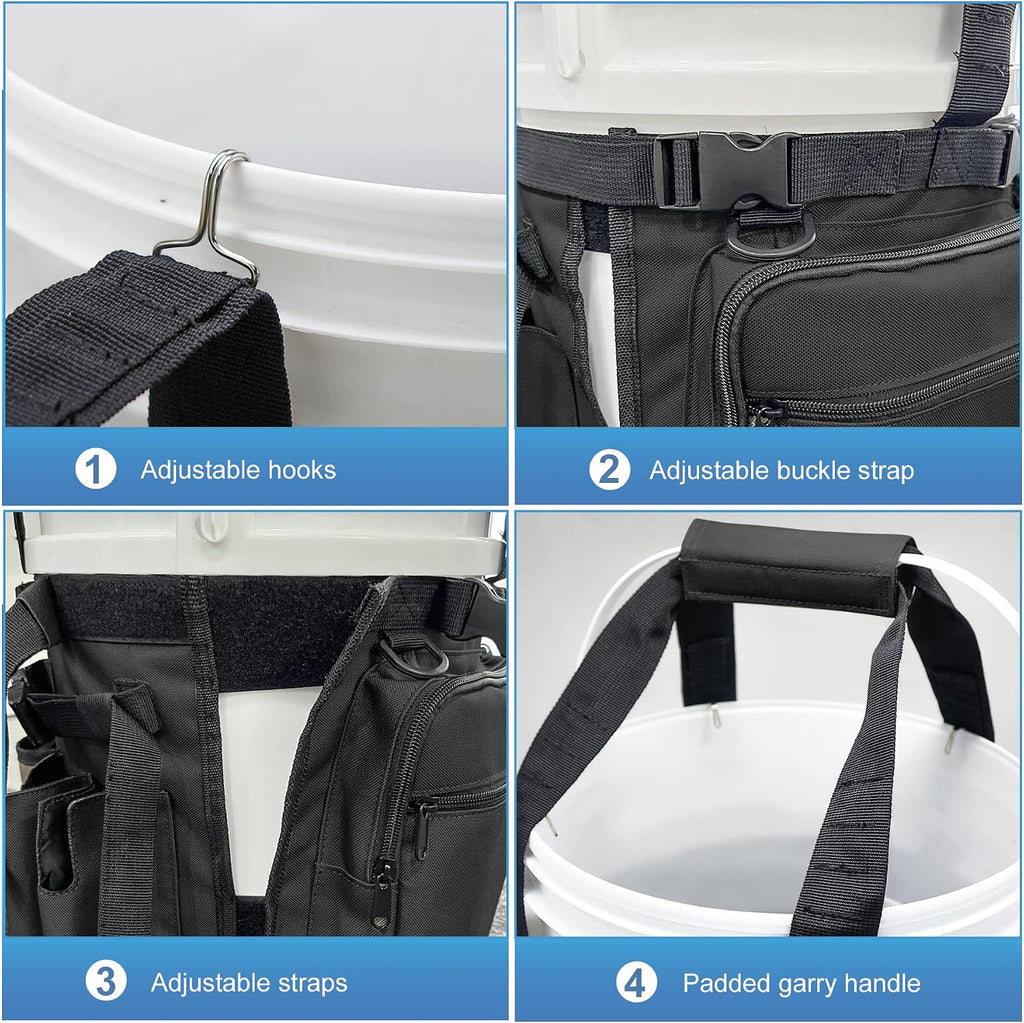 Fishing Bucket Organizer with Bucket Cover Fishing Tackle Bag with Rod & Plier Holder, Multi-Pockets for 5 Gallon Bucket Fishing Gear & Accessories Father Gifts
