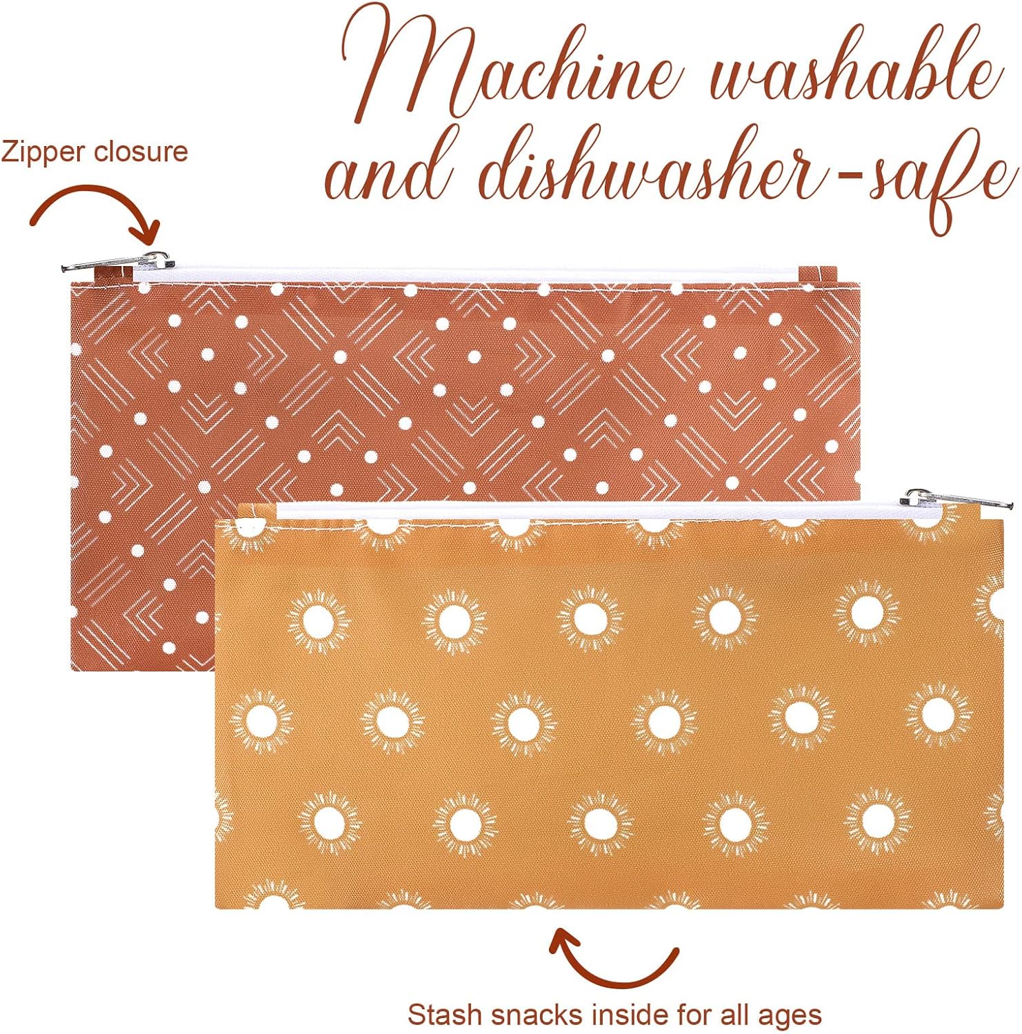 6 Pcs Reusable Snack Bag for Kid School Lunch Adult Portion Washable Fabric