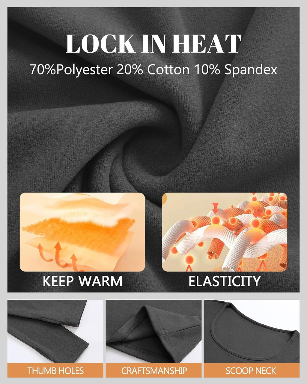 Riyiper 3 Pack Women's Thermal Long Sleeve Shirts Scoop Neck Top