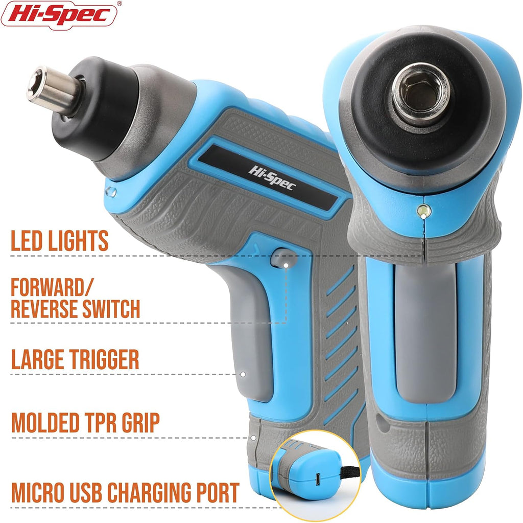 Hi-Spec 3.6V USB Electric Screwdriver for Home Repairs and Assembly,Blue