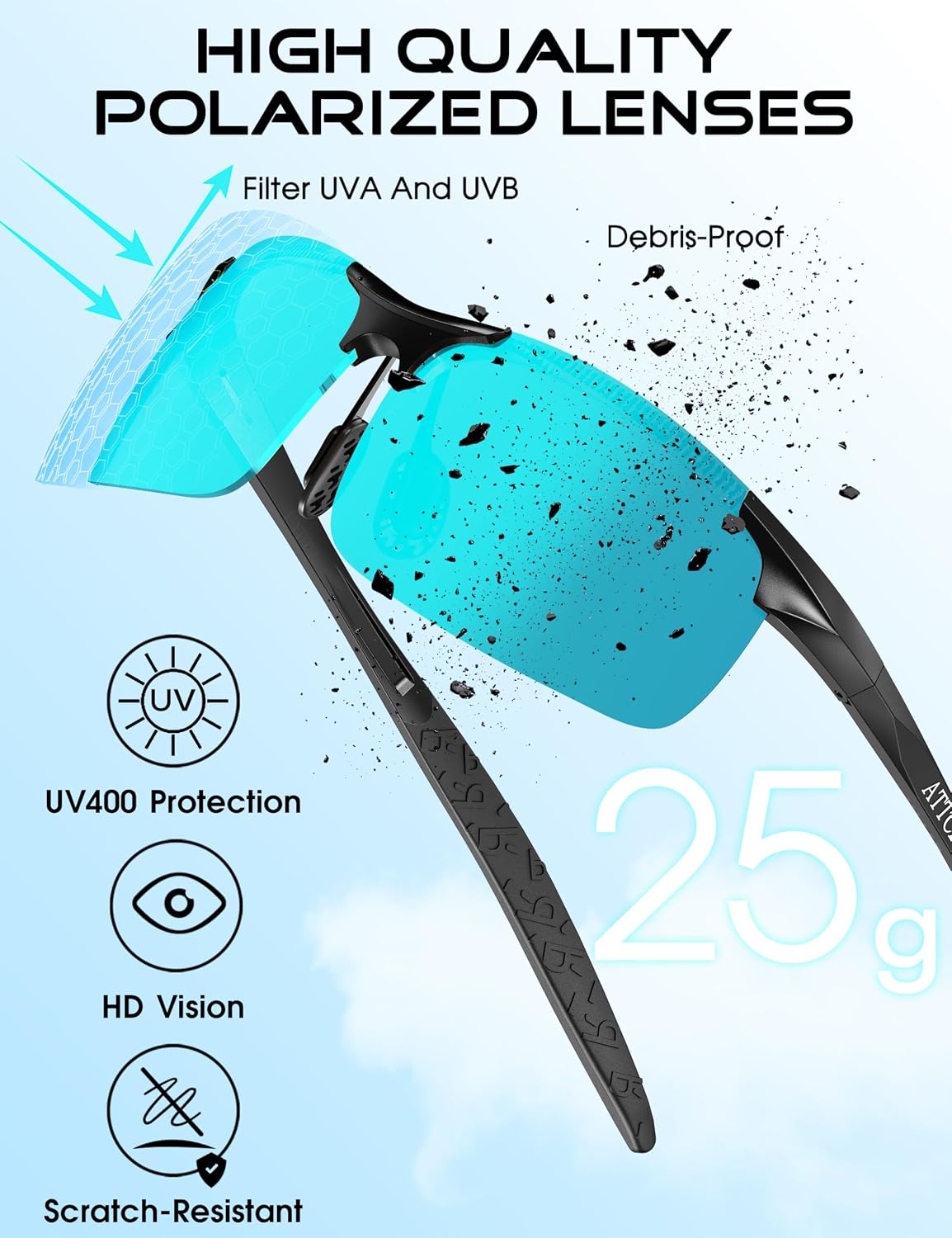 ATTCL 0.9 oz Polarized Sunglasses Men Al-Mg Metal Golf Fishing Sports UV400