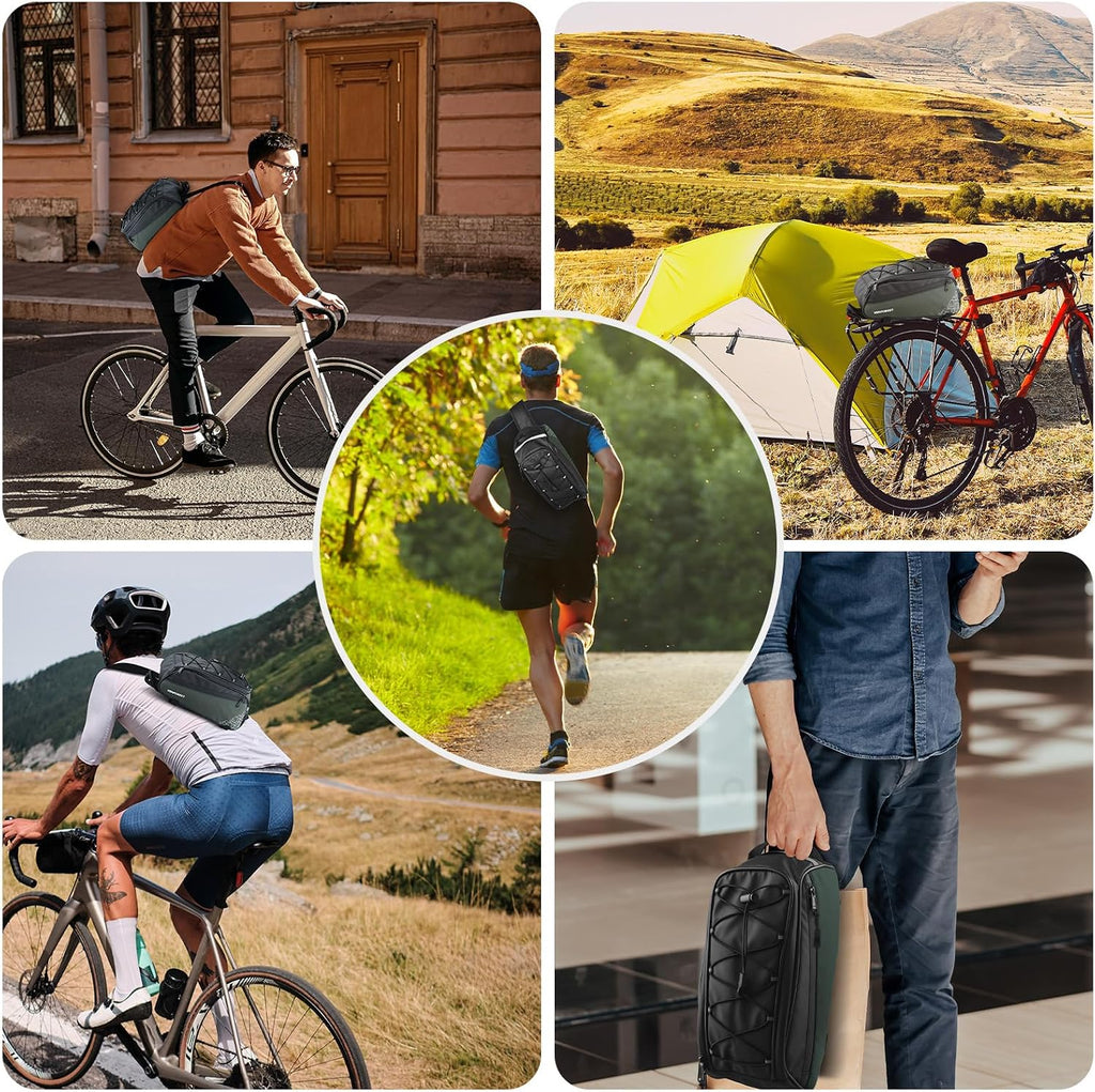 Bike Rear Rack Bag,9L PVC Waterproof Bike Trunk Bag for Road and Mountain Bikes,Bicycle Rear Seat Bag with Rain Cover Bike Saddle Bag for Cycling Trip (Brown green)