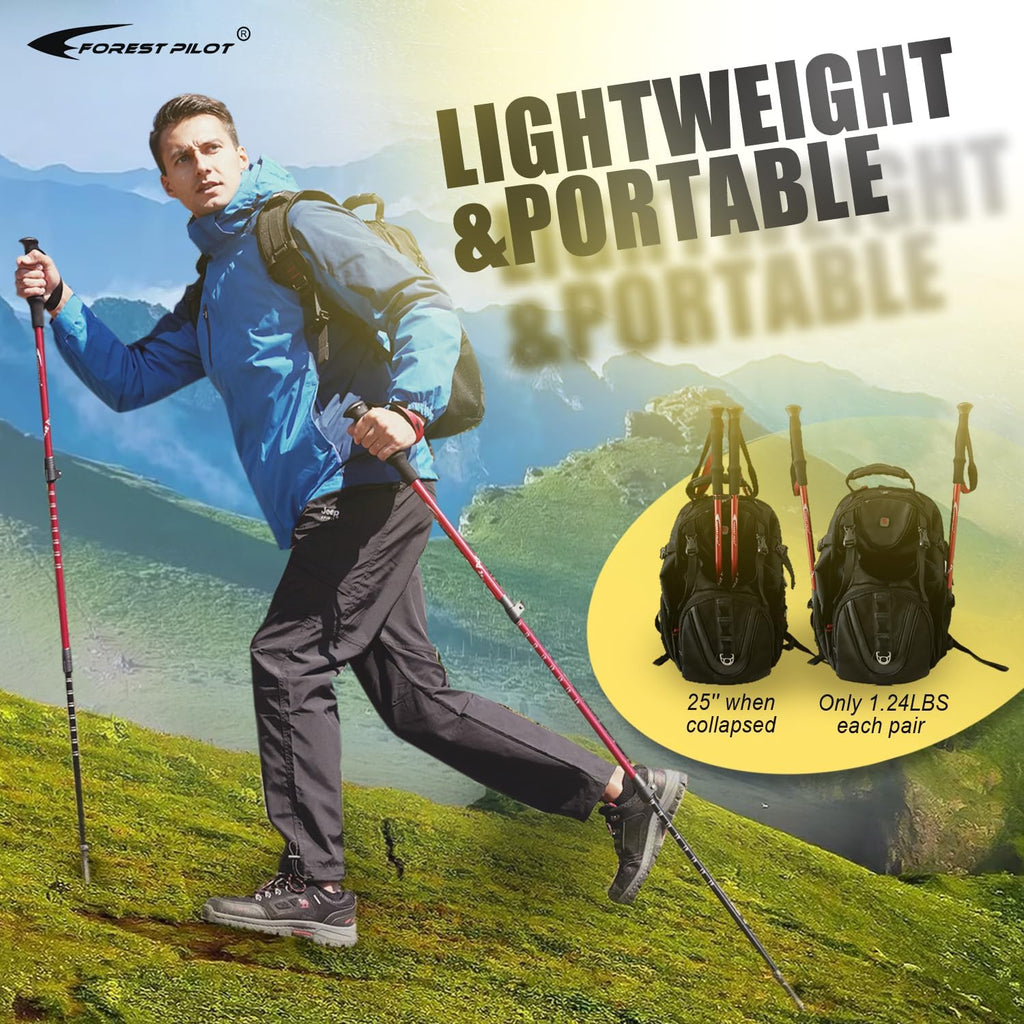 FOREST PILOT Trekking Poles - Lightweight 7075 Aluminum with Flip Lock & All Terrain Accessories - Pair of 2 Walking Sticks for Hiking with EVA or Beech Wood Grip