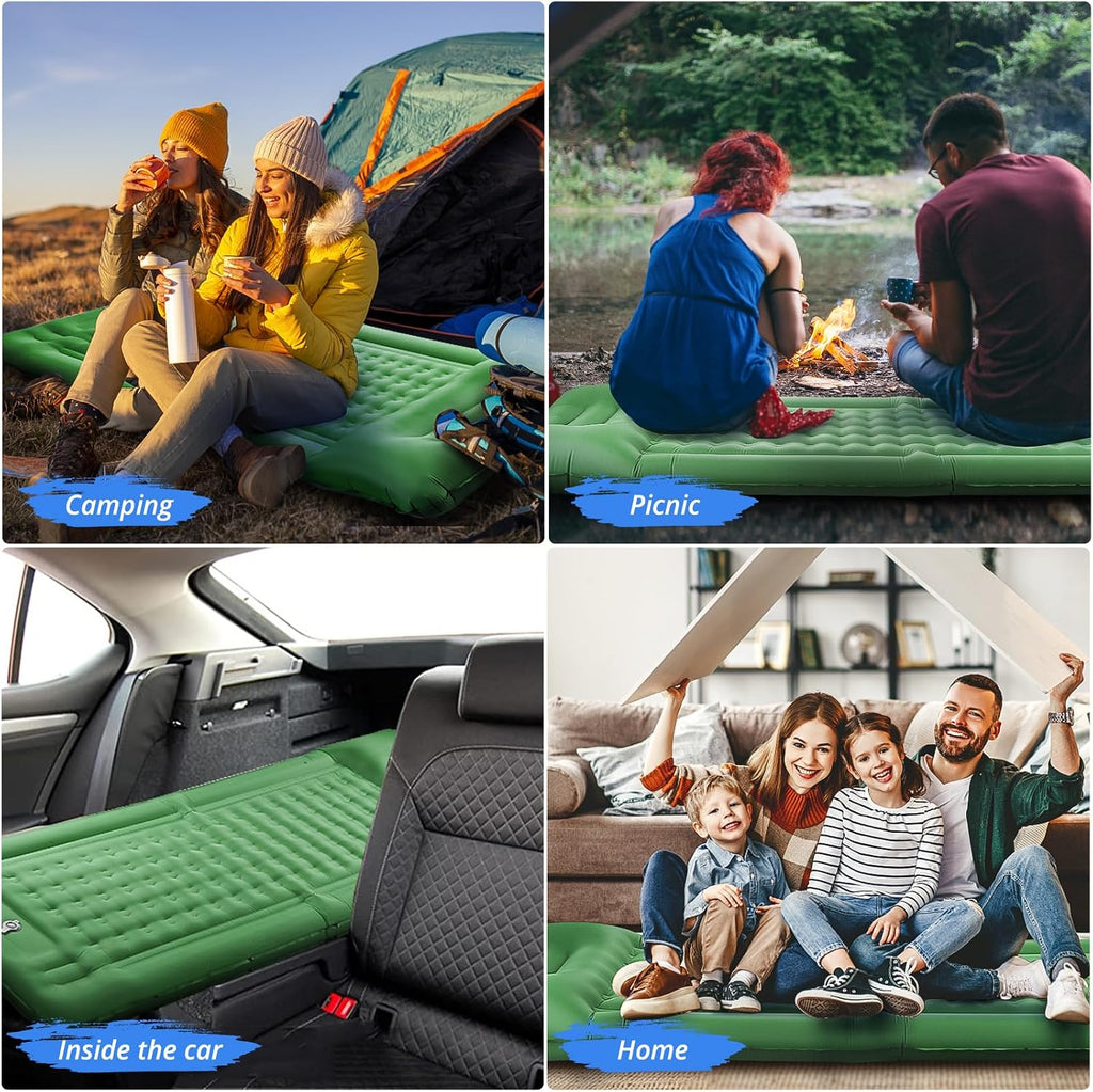 LILTSDRAE Camping Sleeping Pads，Extra Thick 5 Inch Inflatable Sleeping Mat with Pillow Built-in Pump，Oversized Mattress Super Portable Backpacking Sleeping Pad (Green, Single)
