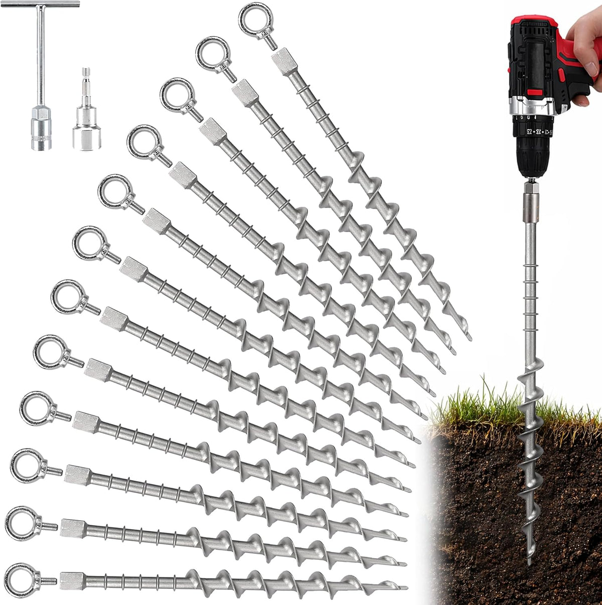 20 Pcs 12" Heavy Duty Aluminum Ground Anchors Screw in Tent Stakes
