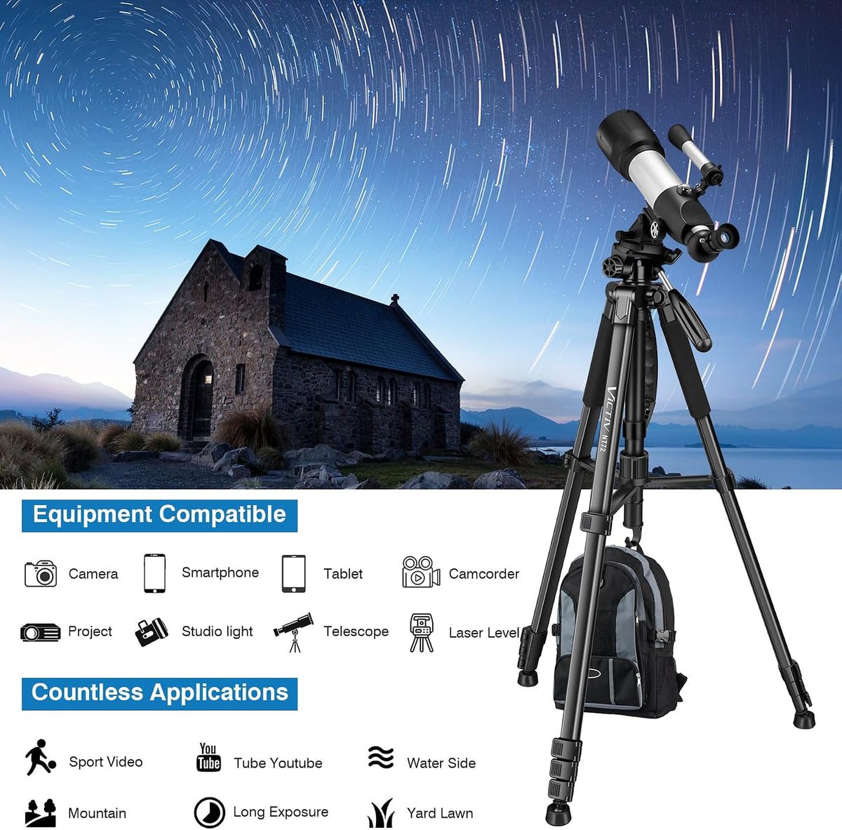 Tripod for Camera and Phone, 72" Tall Camera Tripod Monopod with Remote