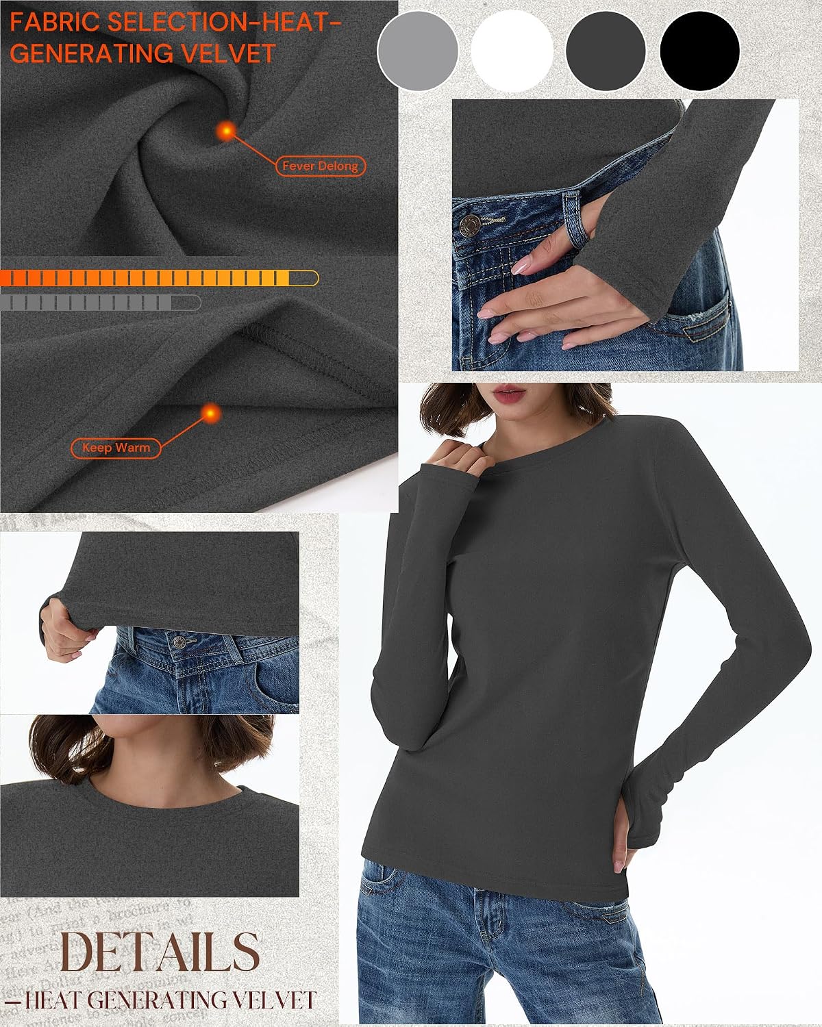 Neer 4 Pack Women's Thermal Fleece Lined Shirts Warm Base Layer