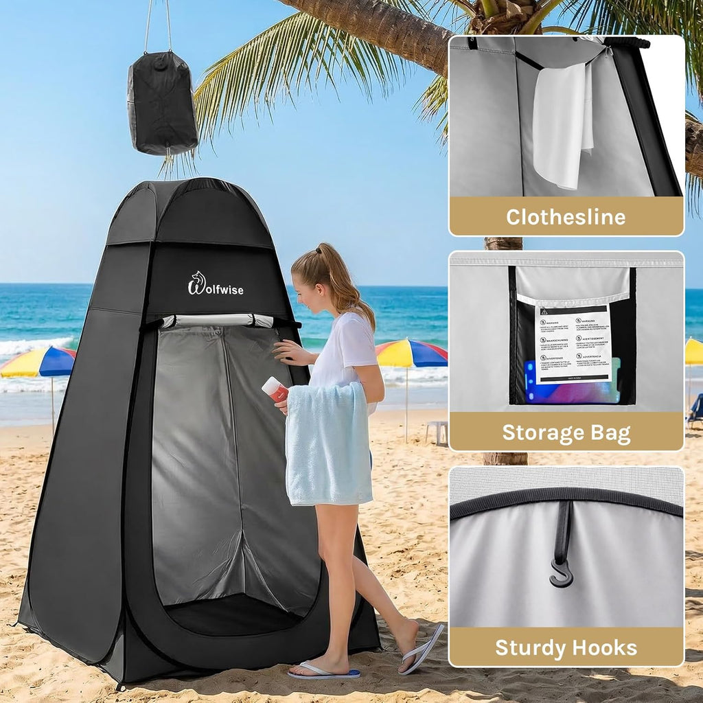 WolfWise PRO Pop Up Shower Tent with Silver Coated, Floor and Rain Fly