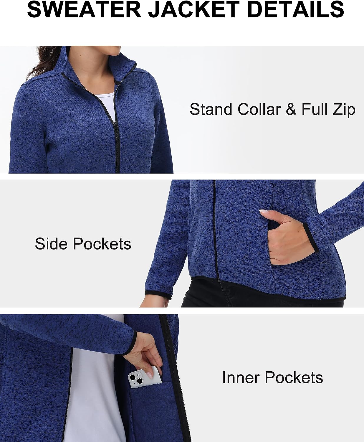 COZZYON Women Fleece Long Sleeve Zip Up Jacket Light Sweater Jacket with Pockets