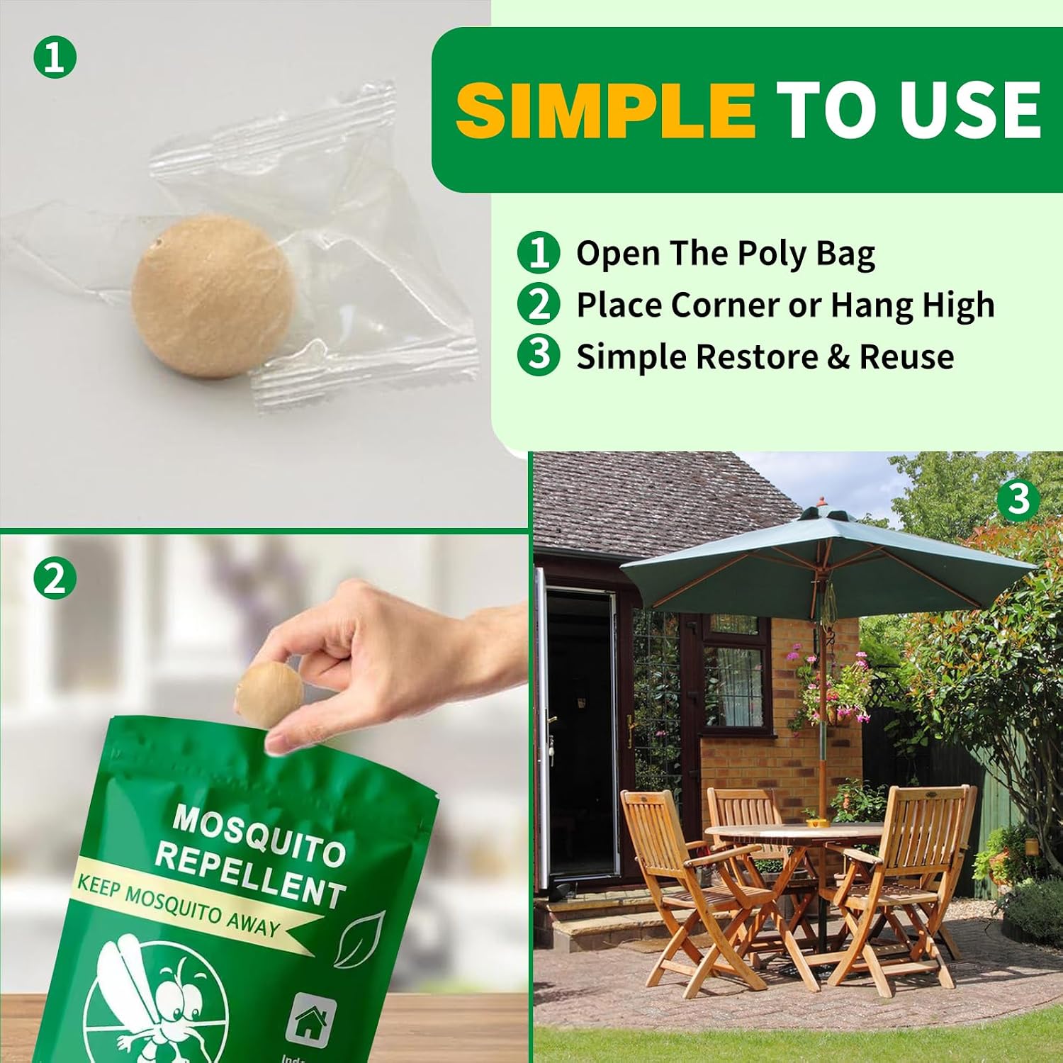 Natural Mosquito Repellent Outdoor Patio Pills, Peppermint Oil 10 Pcs Natural Mosquito Repellant Balls, Safe for Kids &amp; Pets, Bug Deterrent for Home &amp; Patio, Keep Mosquitoes Camping Travel Fishing