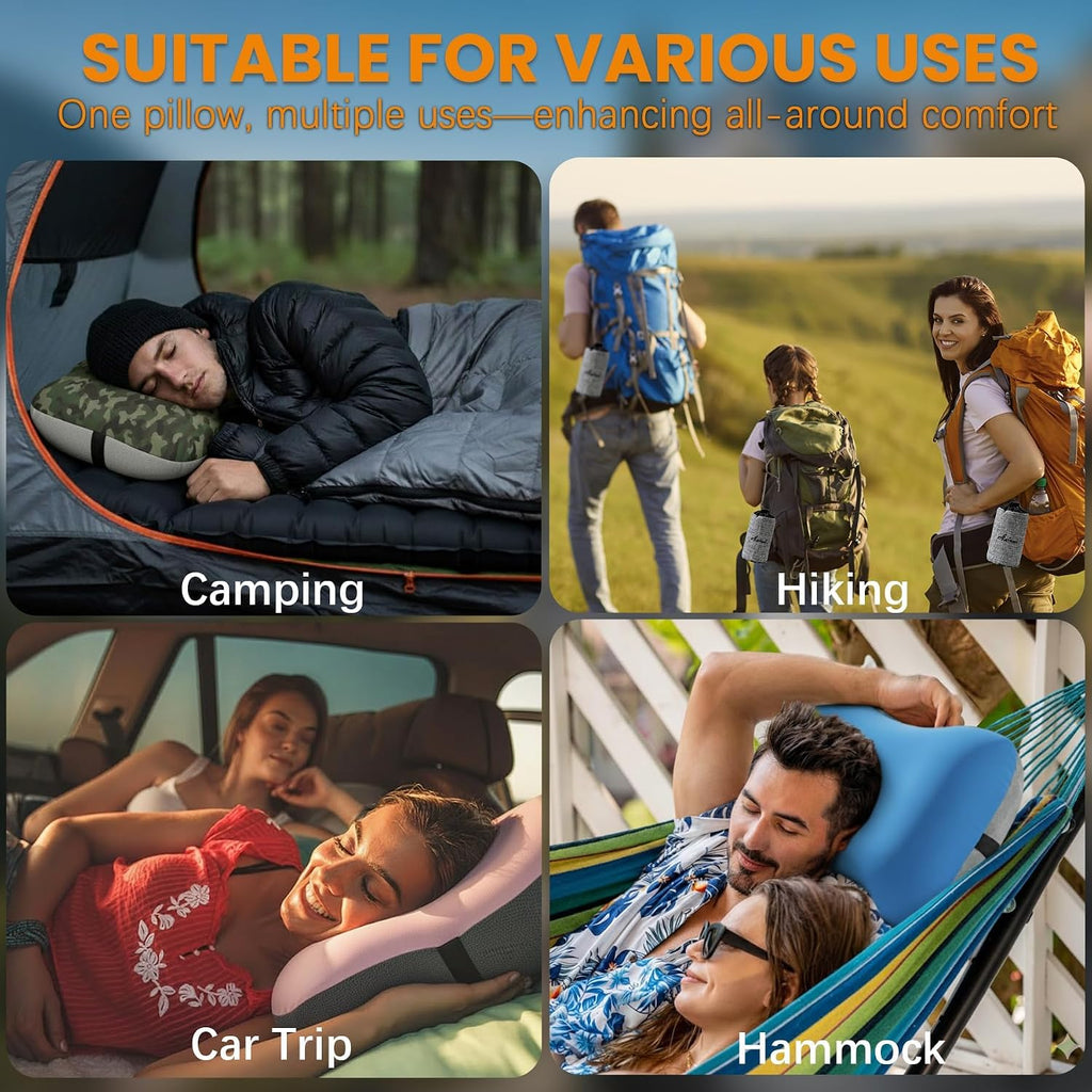 2 Packs Inflatable Neck Pillow for Travel Air Blow Up Small Ultralight Camping Accessories Hammock Beachy Mat Picnic Blanket Towel Umbrella Tent Outdoor Essentials Stuff Thing Need Supplies Item