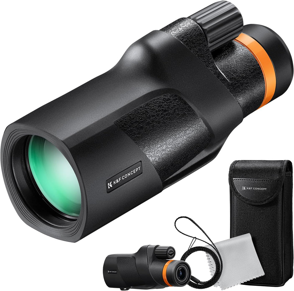 K&F Concept® IP68 10 Meters Waterproof 12X50 Monocular Telescope with Cleaning Cloth, Scope BAK-4 Prism FMC for Stargazing, Birdwatching, Hunting, Camping, Traveling, HD Monocular for Adults