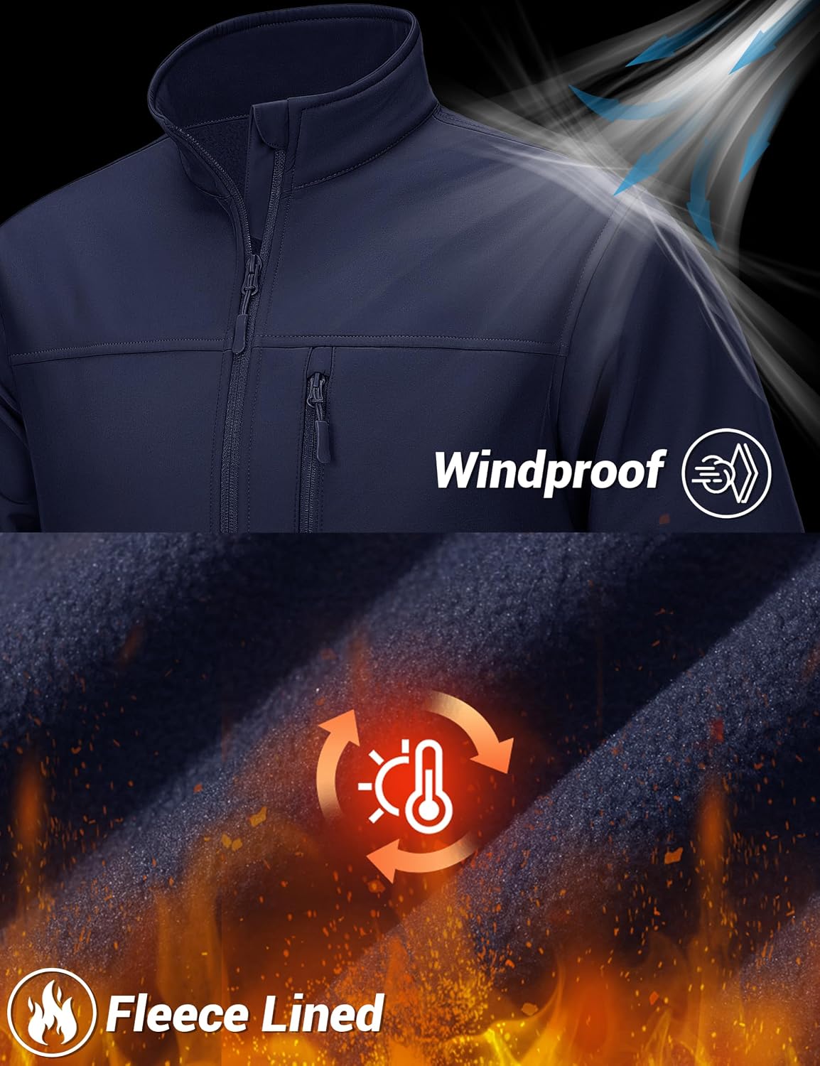 TACVASEN Mens Lightweight Softshell Jacket Fleece Waterproof Windbreaker