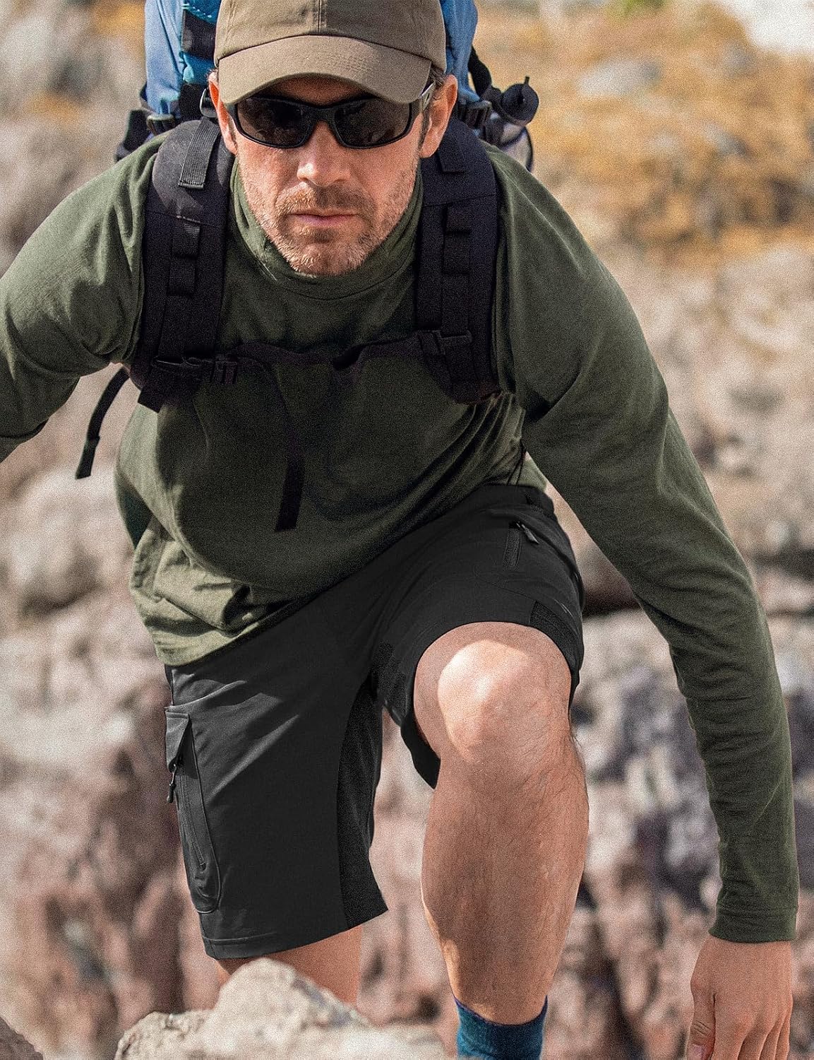 XKTTAC Men's Hiking Cargo Shorts: 4-Way Stretch with 6 Secure Pockets
