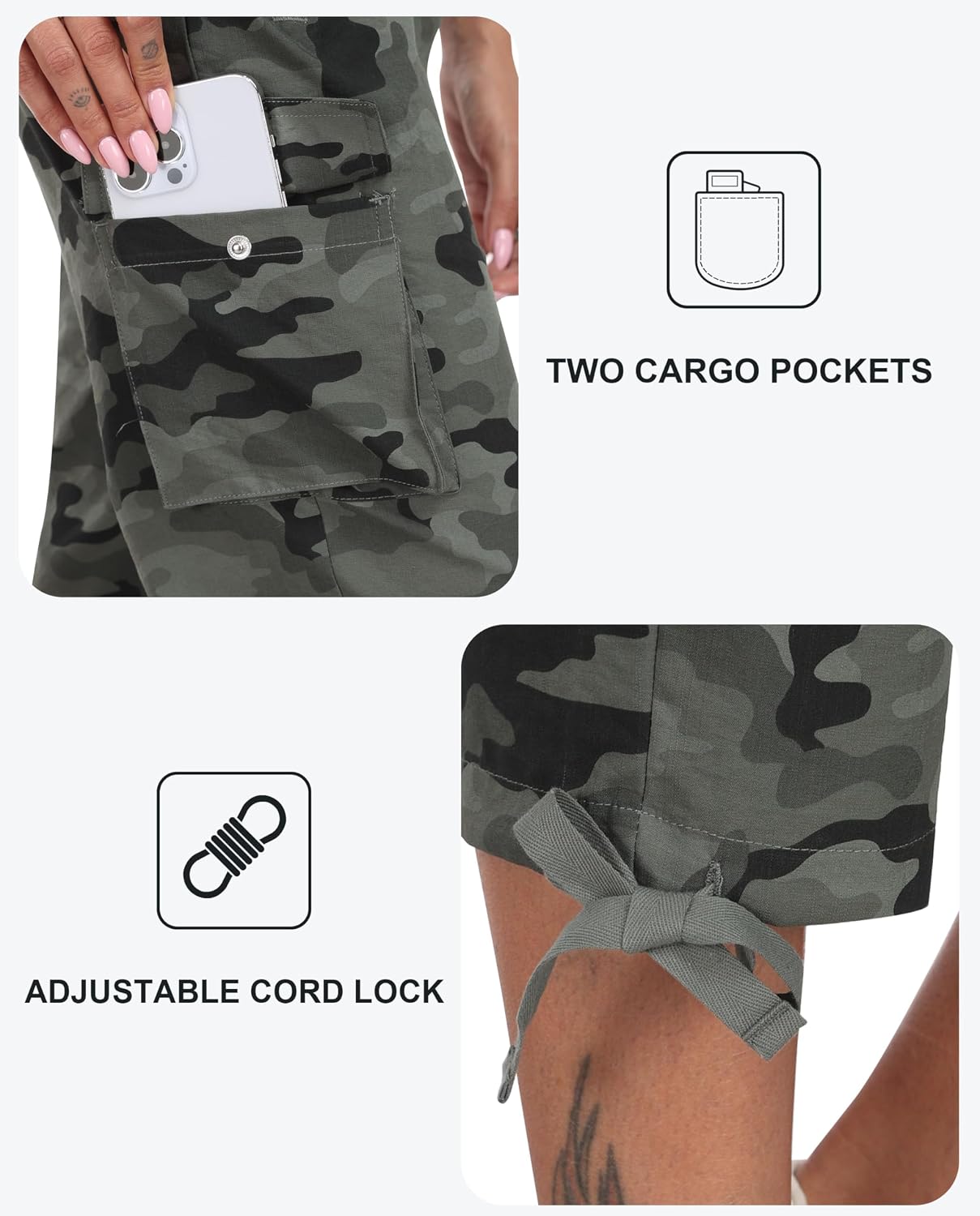MoFiz Women's Cargo Capris Pants Loose Fit Casual Hiking Pants Lightweight Quick Dry Travel Summer Pants for Women